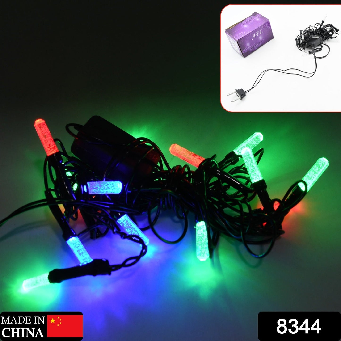 Close-up of multi-color LED string lights perfect for Diwali and other Indian festivals.