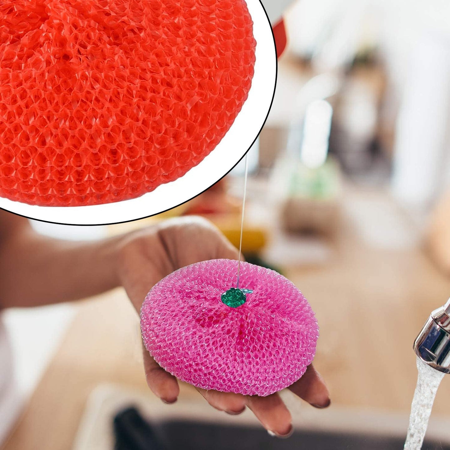 High-quality round plastic-nylon scrubbers, set of 12, for all cleaning needs.