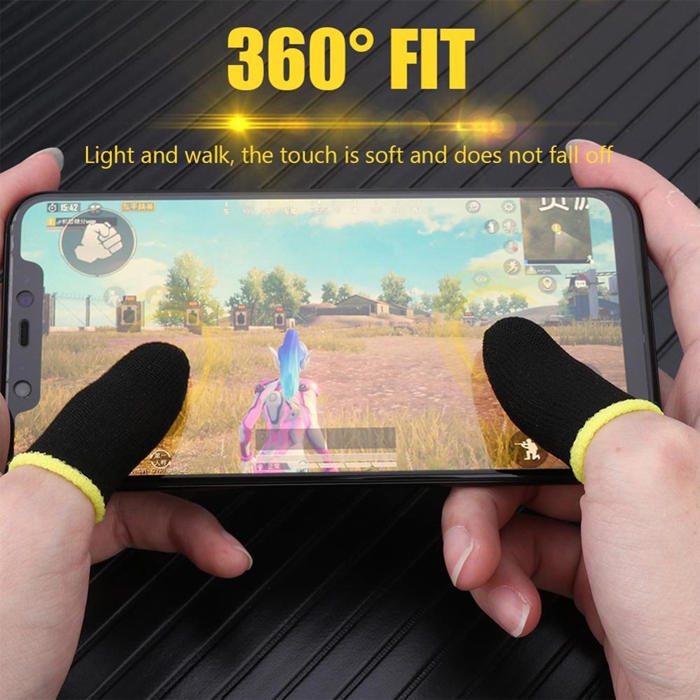 Enhanced touchscreen response with gaming finger sleeves on a mobile device.