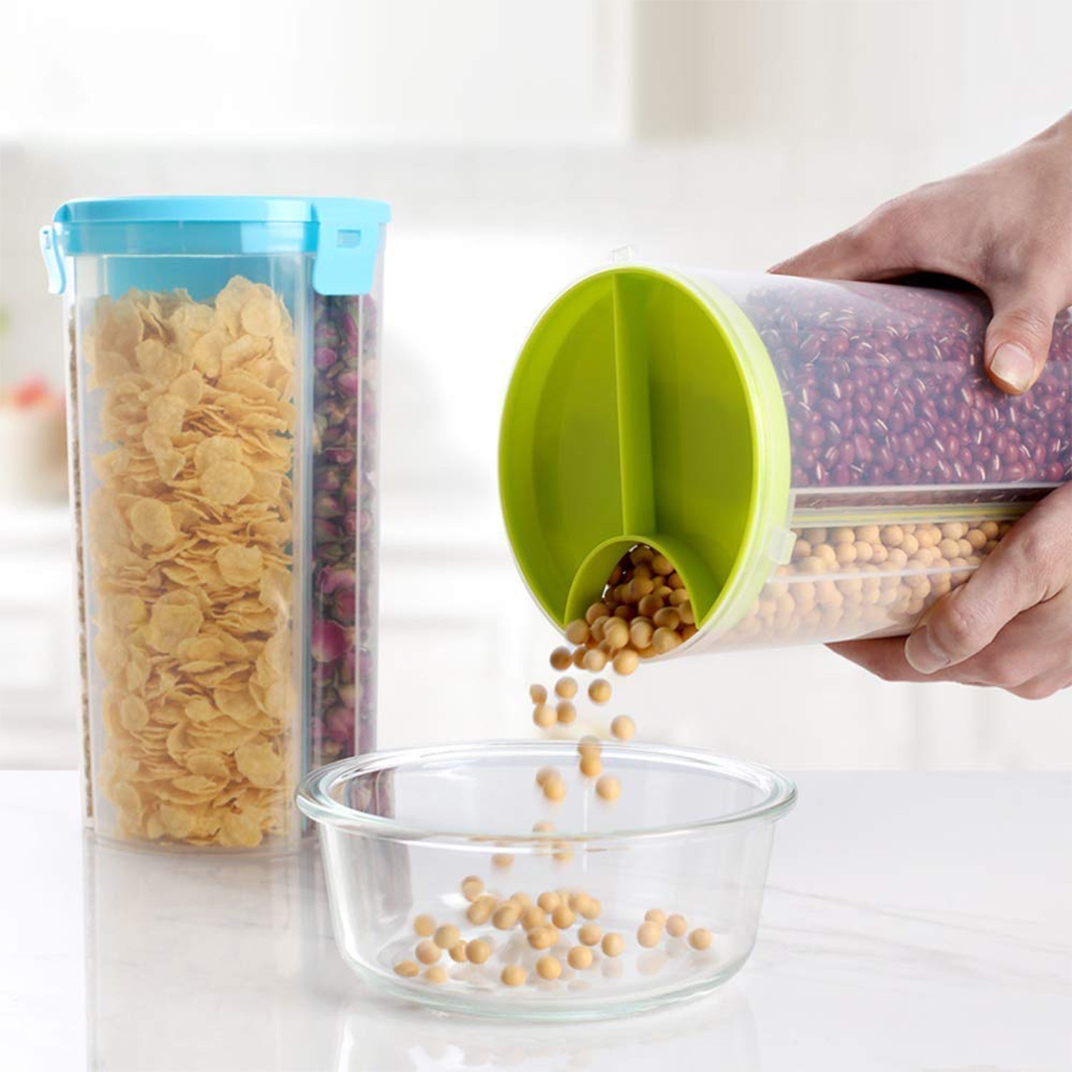 Transparent 3-in-1 airtight storage container showcasing its multi-purpose design.
