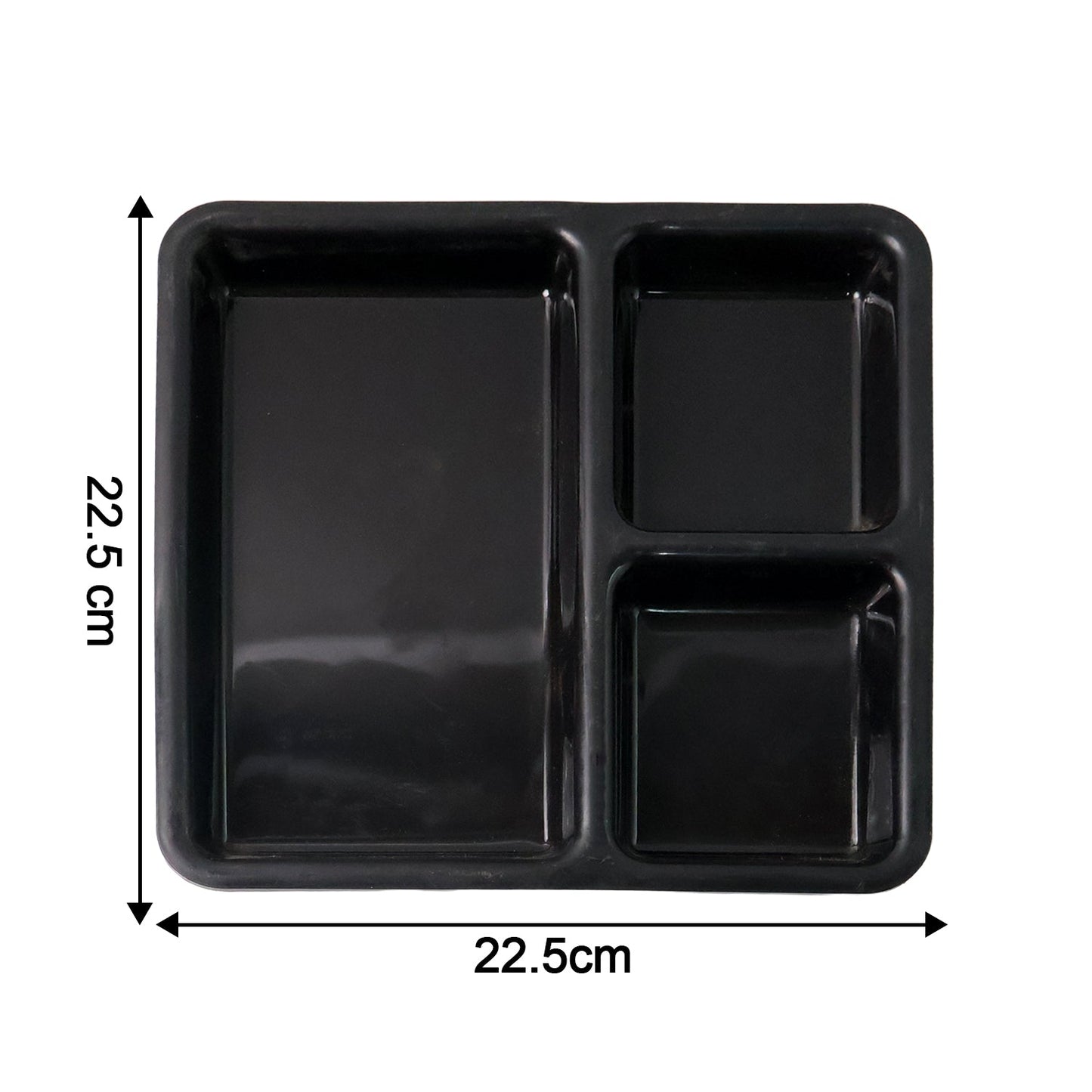 Durable plastic serving tray featuring raised rim to minimize spills