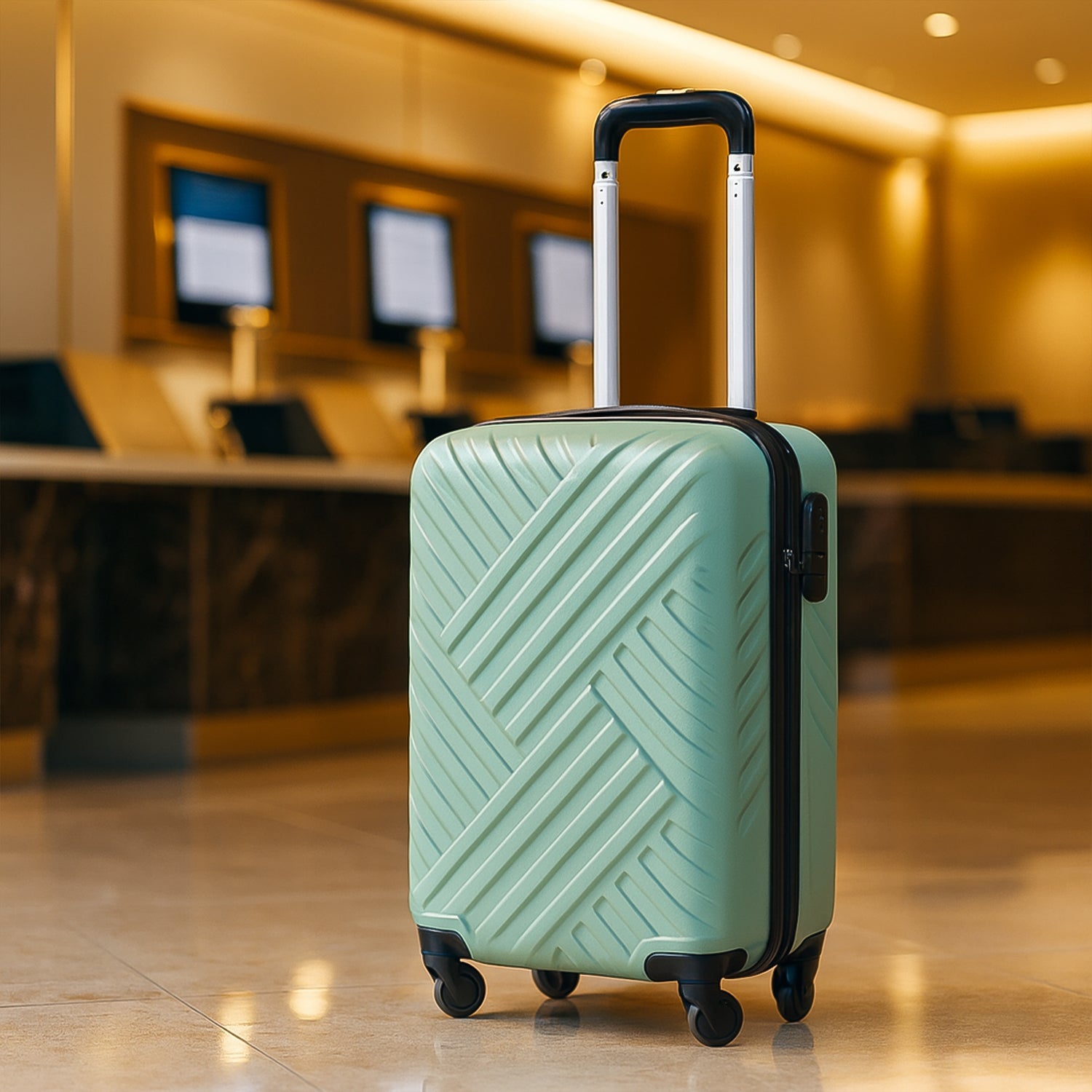 Open view of the travel suitcase interior, showing mesh pockets and elastic straps.