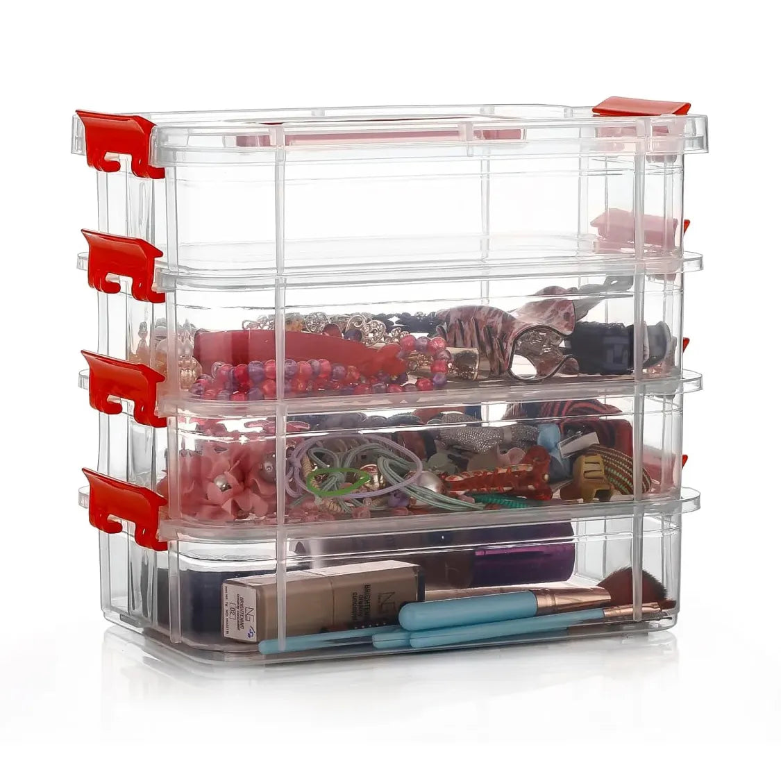 Modular 4-layer plastic organizer container with handle for easy portability