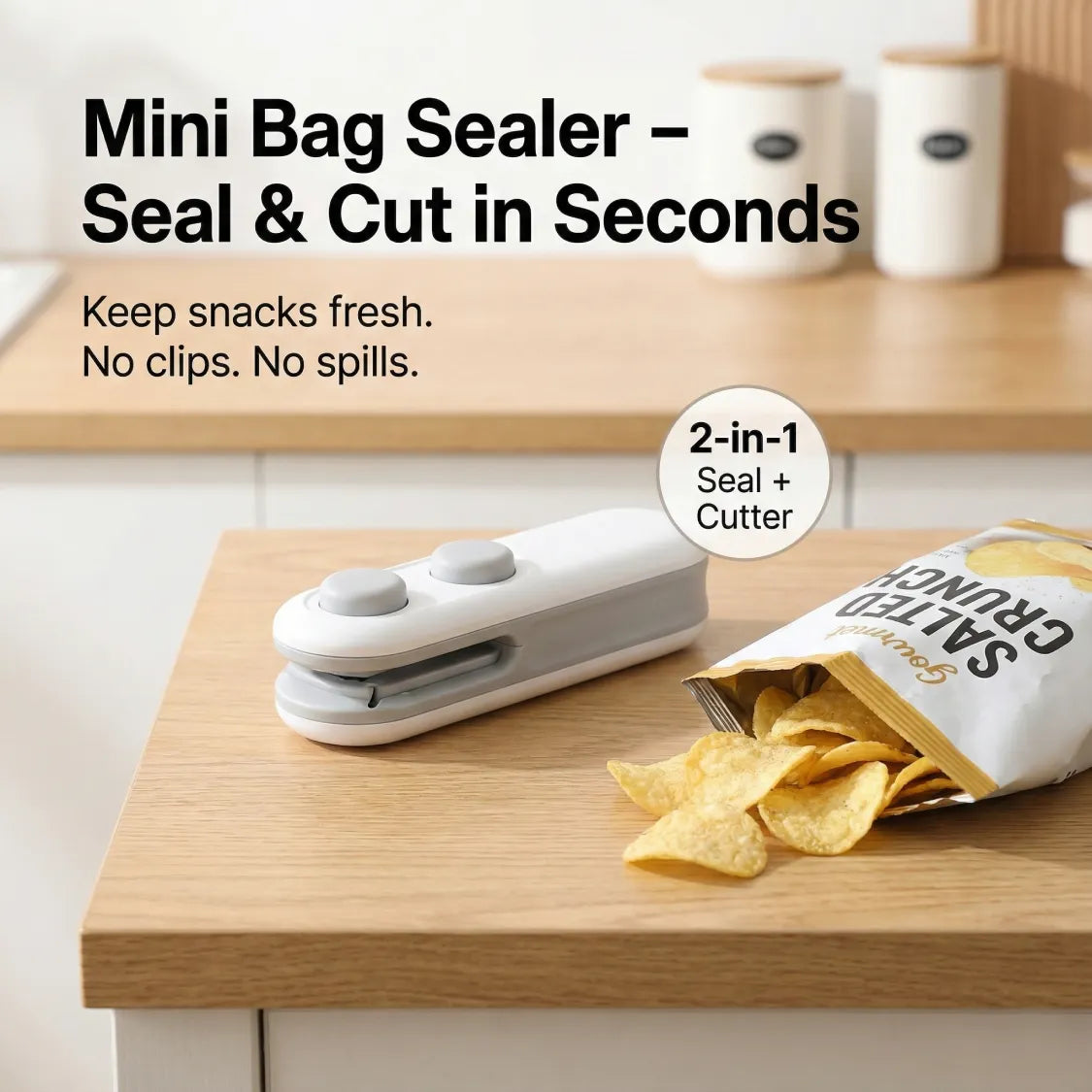 Close-up of ChefAura mini bag sealer’s sealing and cutting feature
