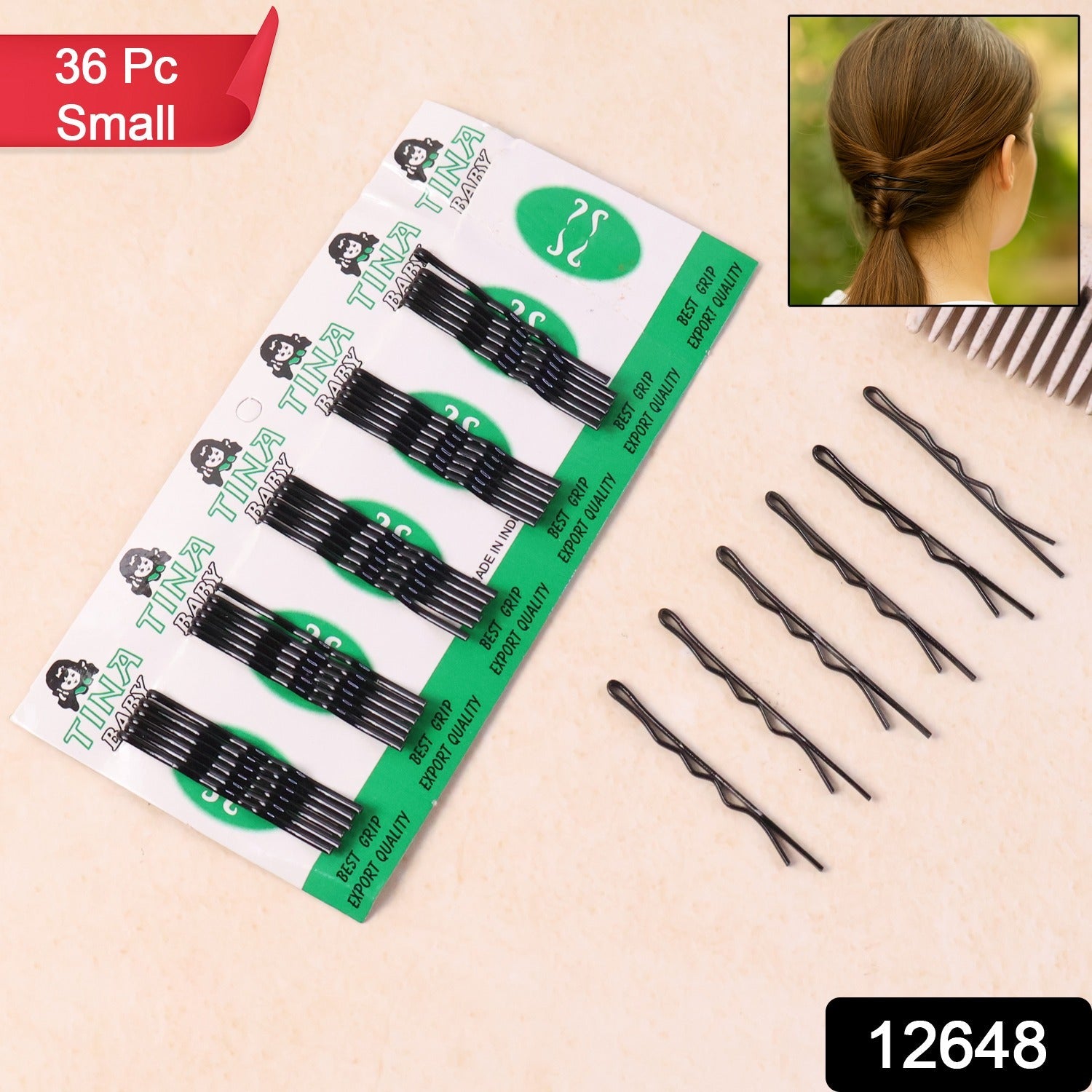 Small black hair pins with smooth rounded tips for secure styling