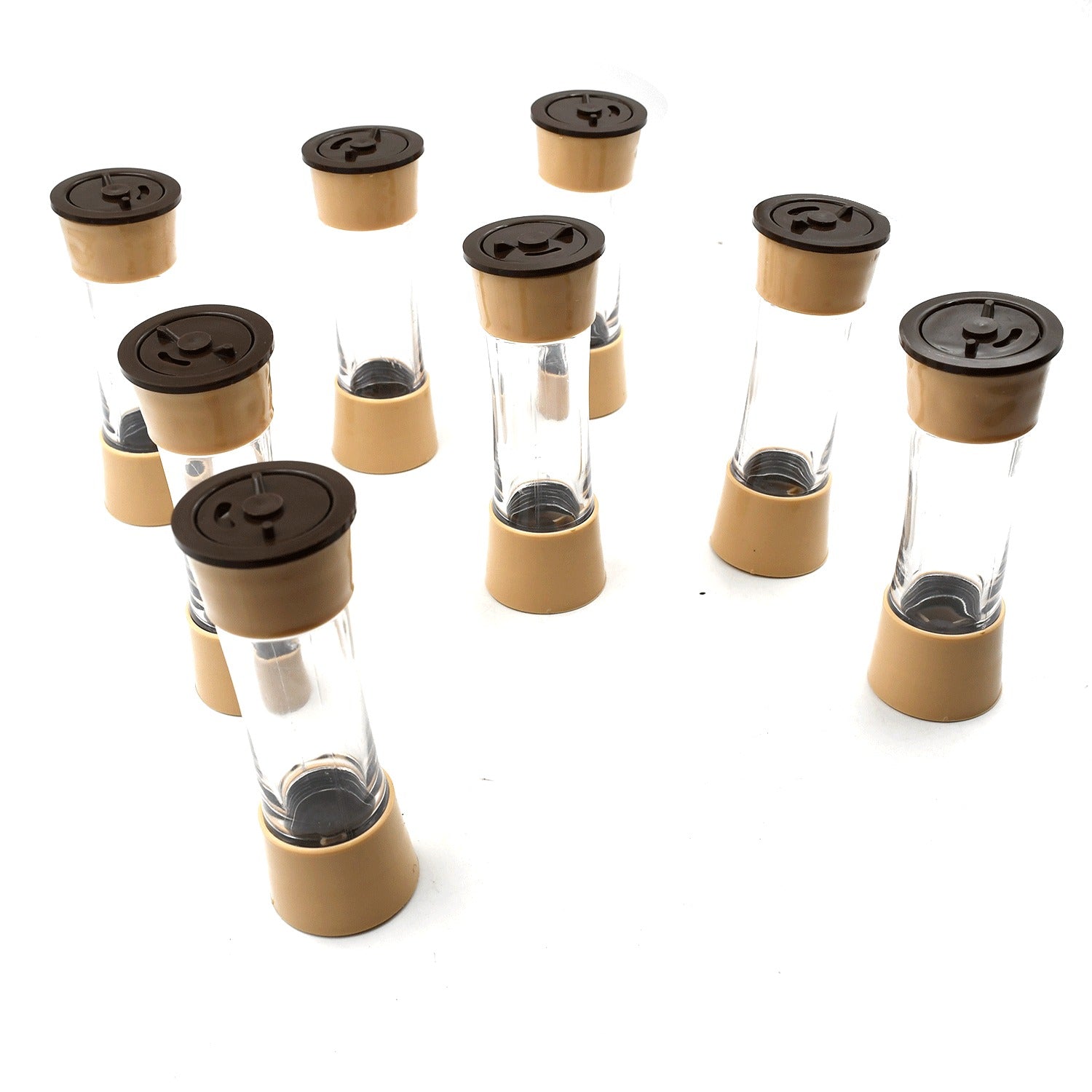 The revolving spice rack placed on a dining table, ready for use during a meal.