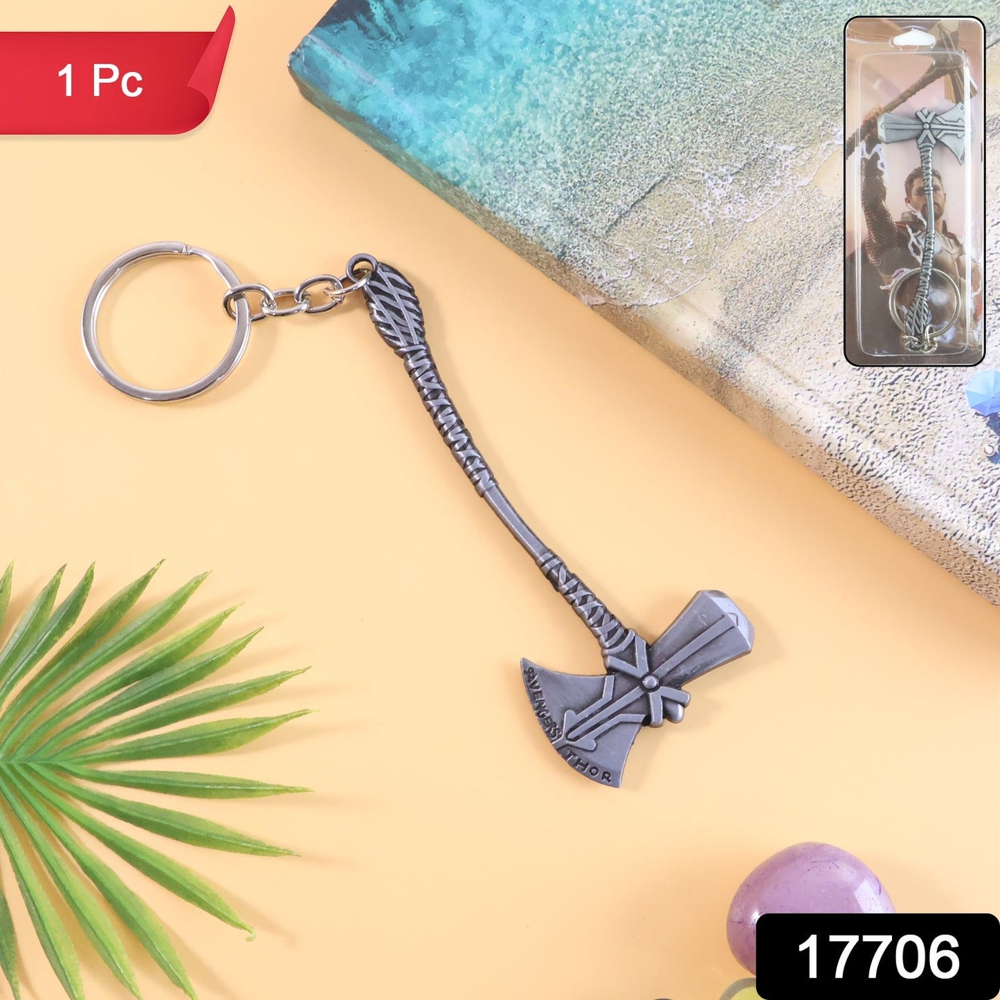 Metal axe keychain displaying sturdy alloy build and secure keyring loop