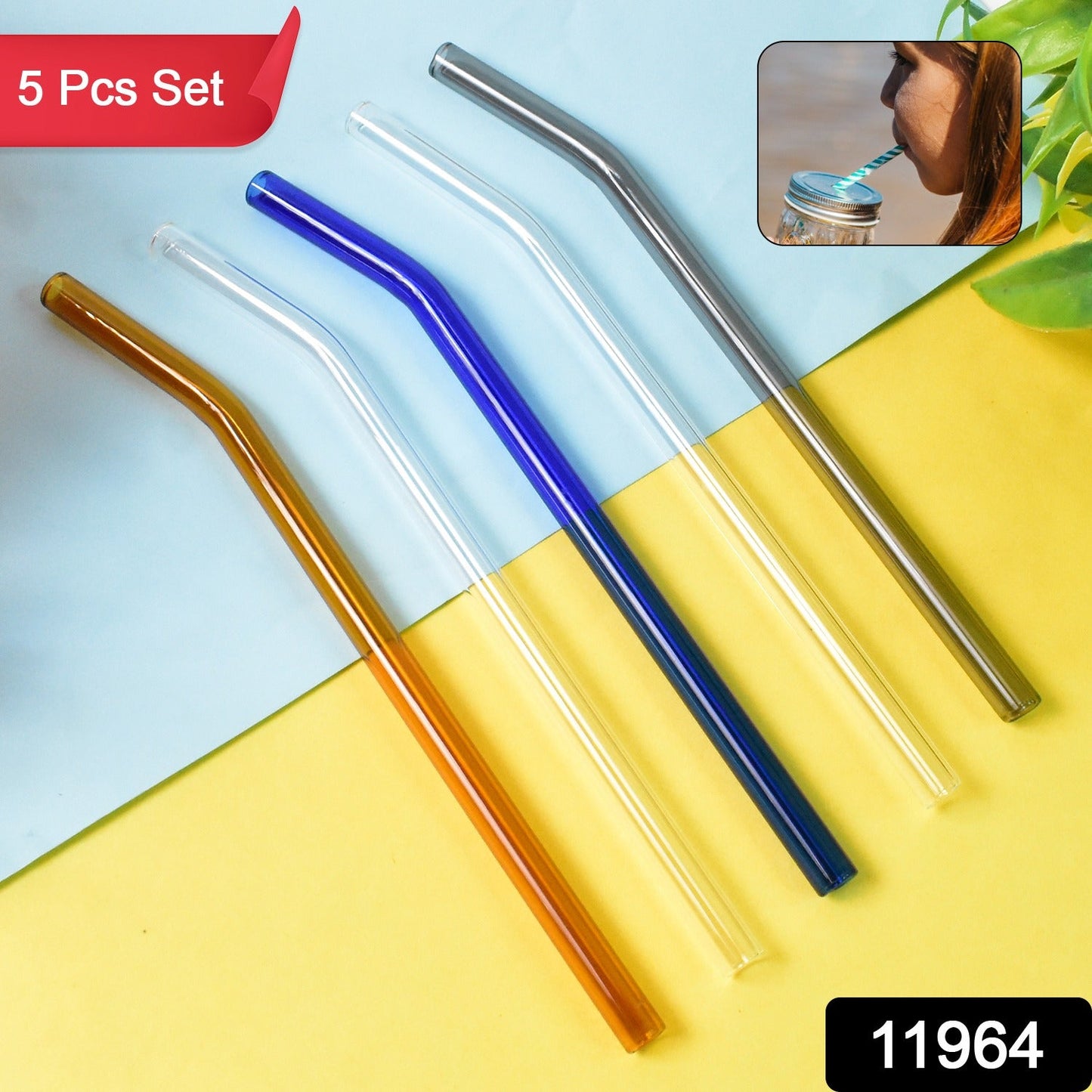 Reusable green tinted glass straw eco-friendly design