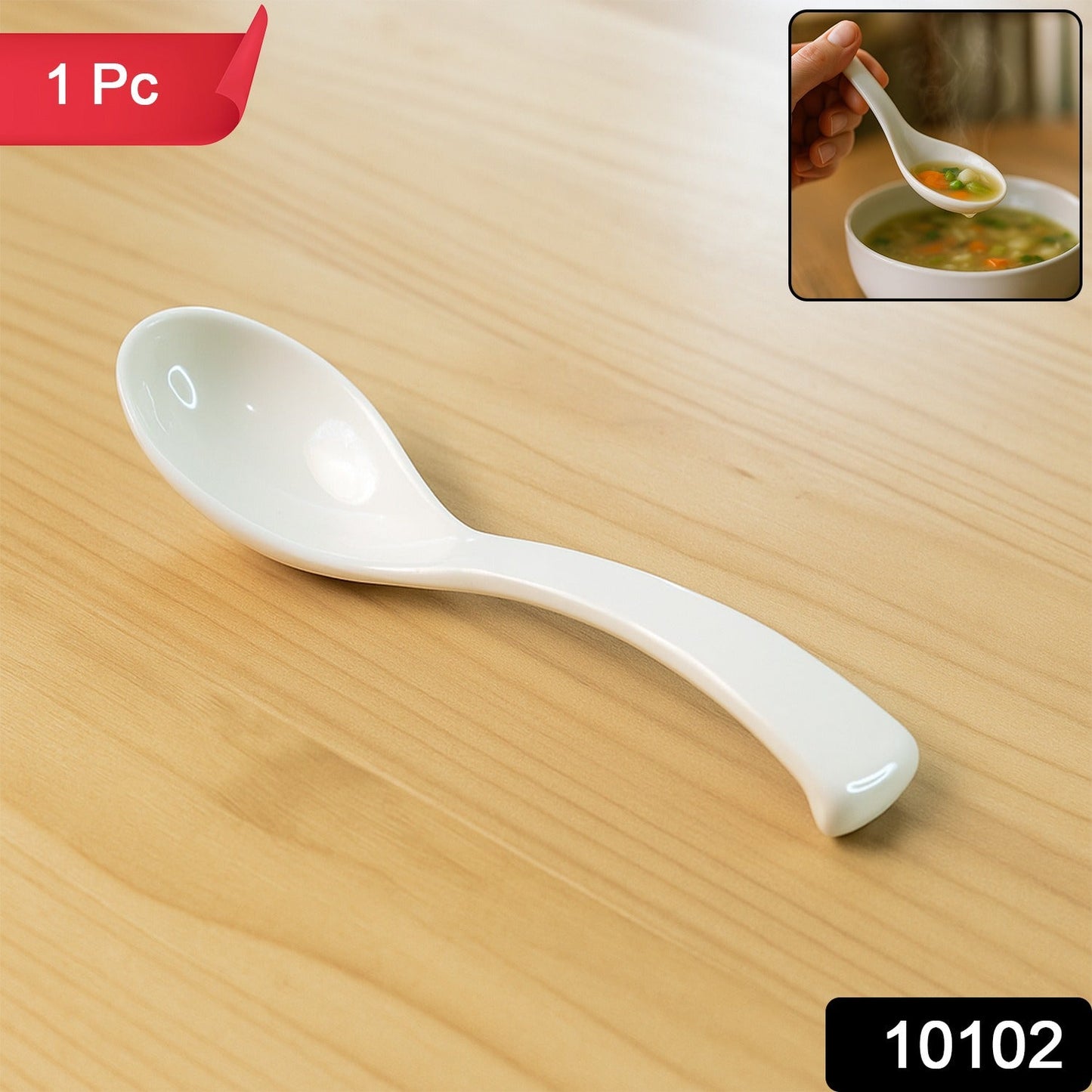 White plastic soup spoon featuring a deep bowl for soups