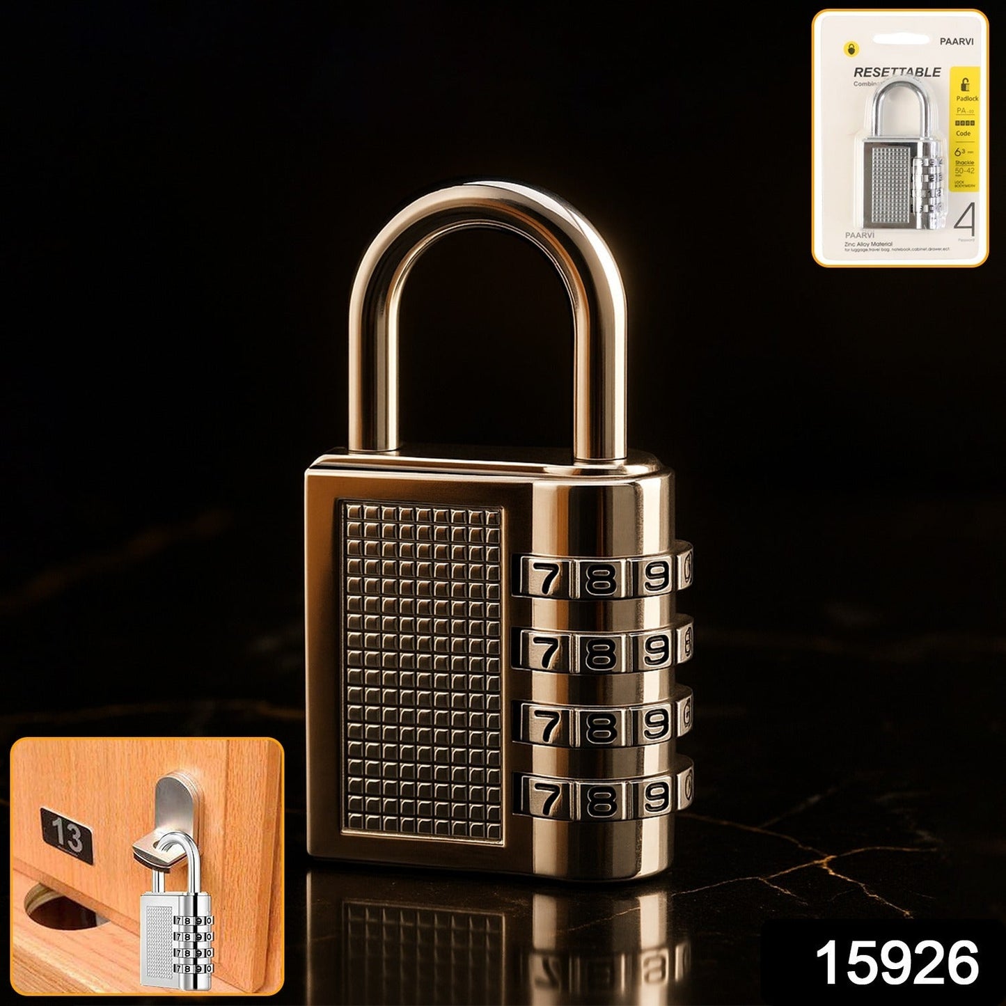 Close-up view of heavy-duty keyless combination padlock for travel and locker security