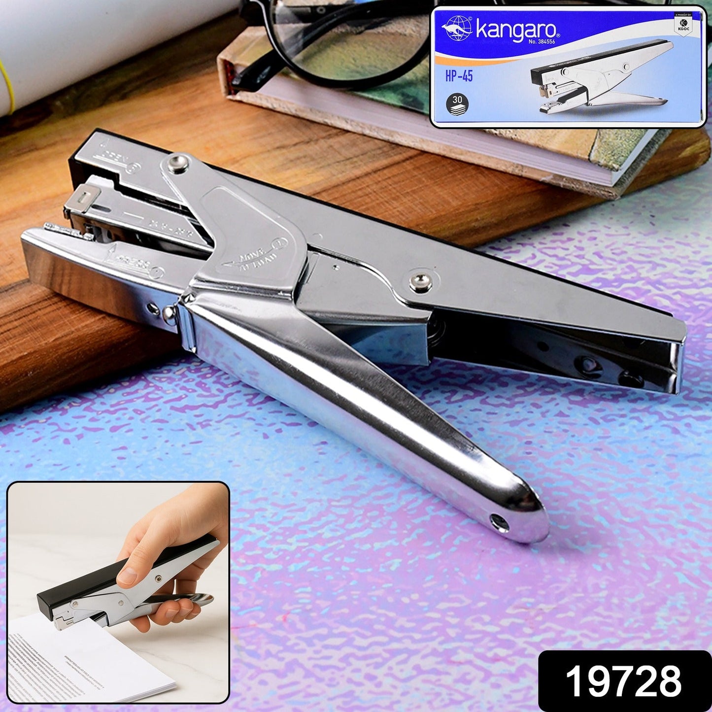 Kangaro HP-45 heavy duty plier stapler set showing metal construction