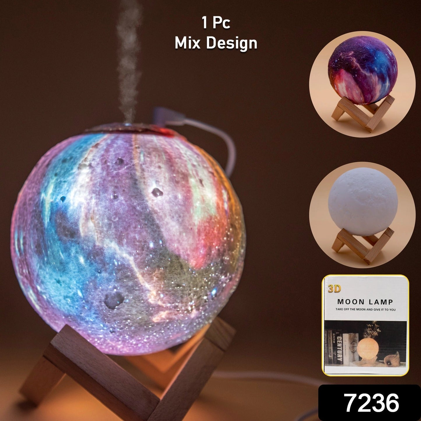 Close-up of the 3D Moon Lamp Diffuser emitting a cool mist