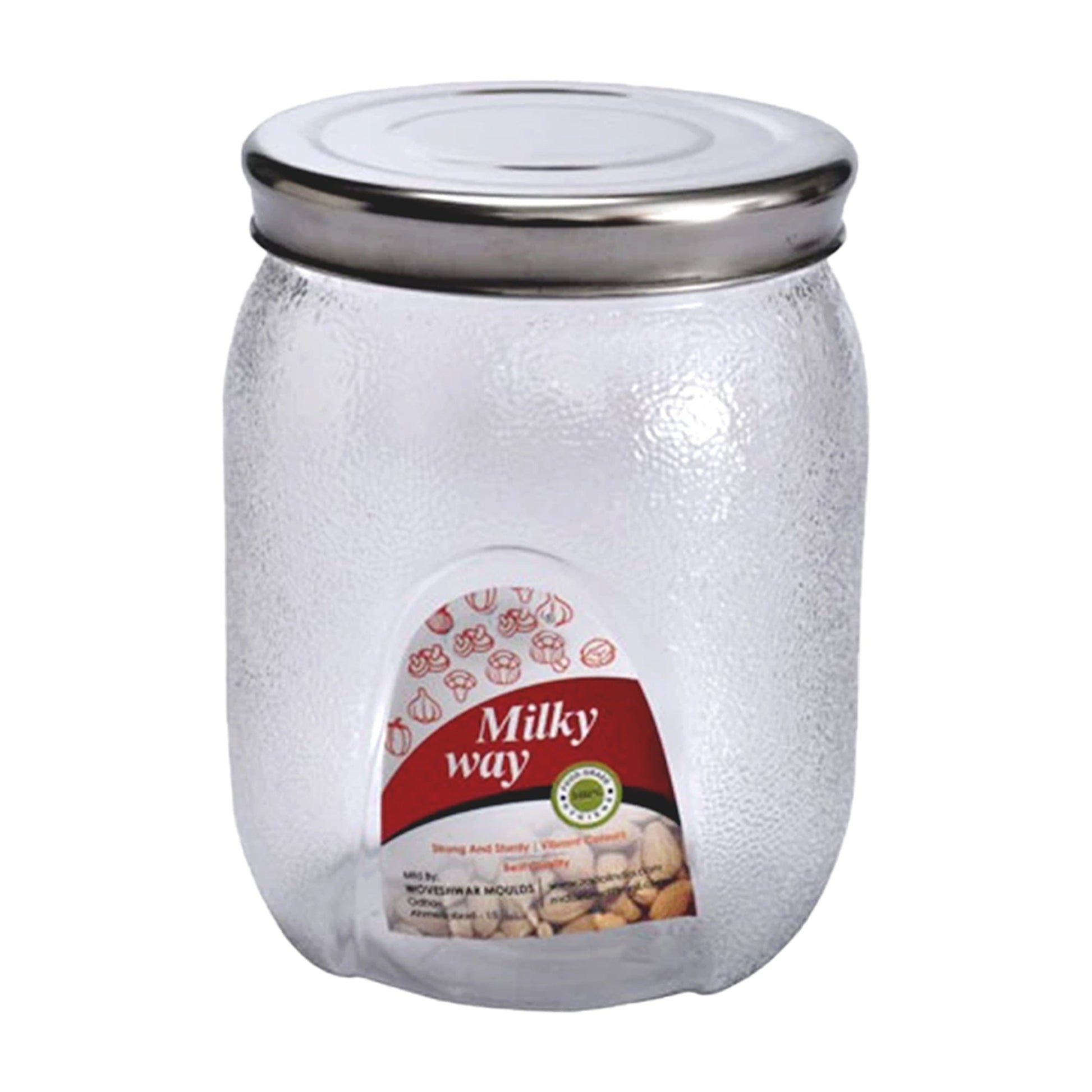 Front view of the 2000ml plastic jar, ideal for storing dry goods and pantry items.