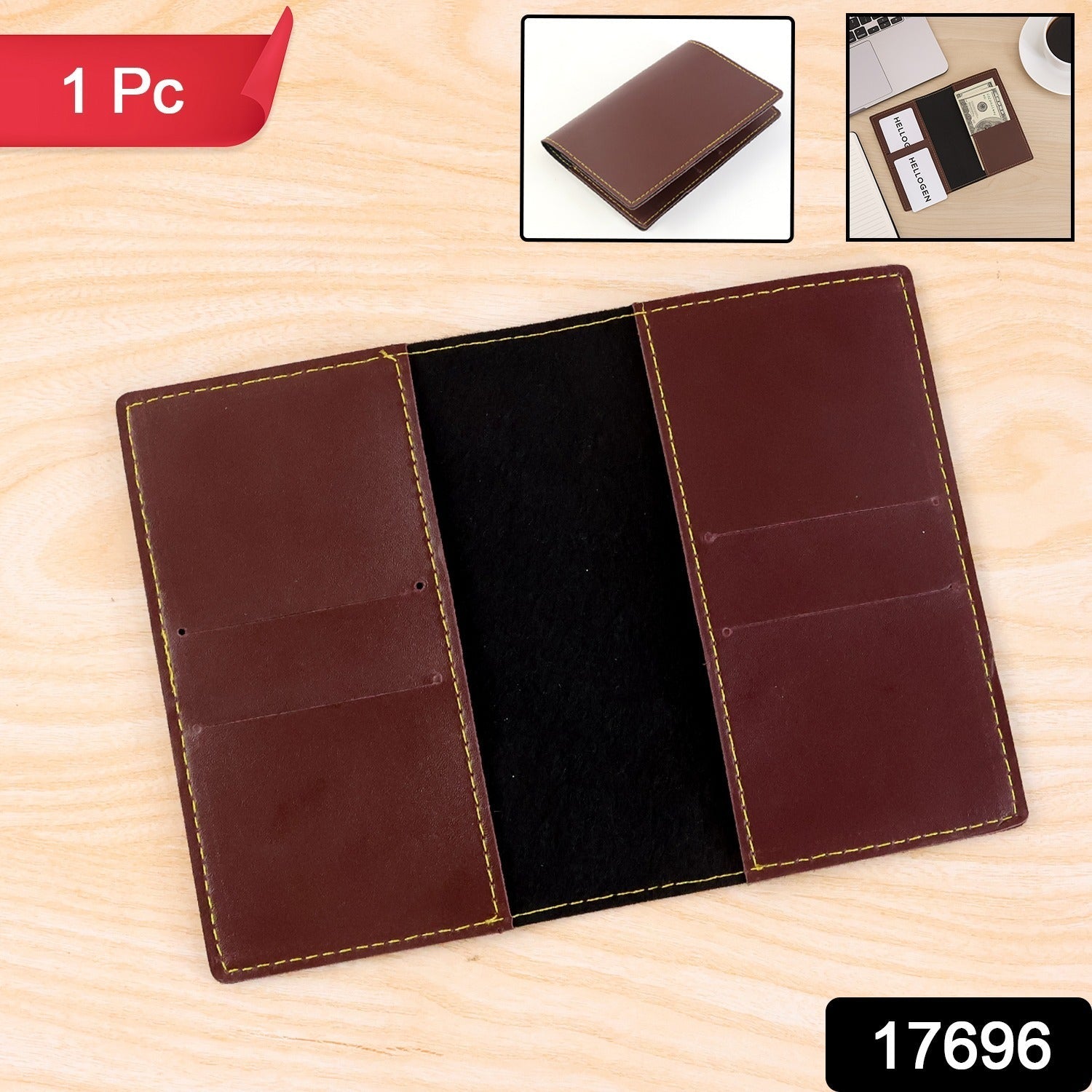 Close-up of PU leather card holder with multiple card slots for organized storage