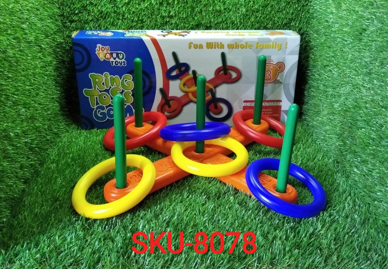 Overhead view of the Ring Toss Game components for skill development.