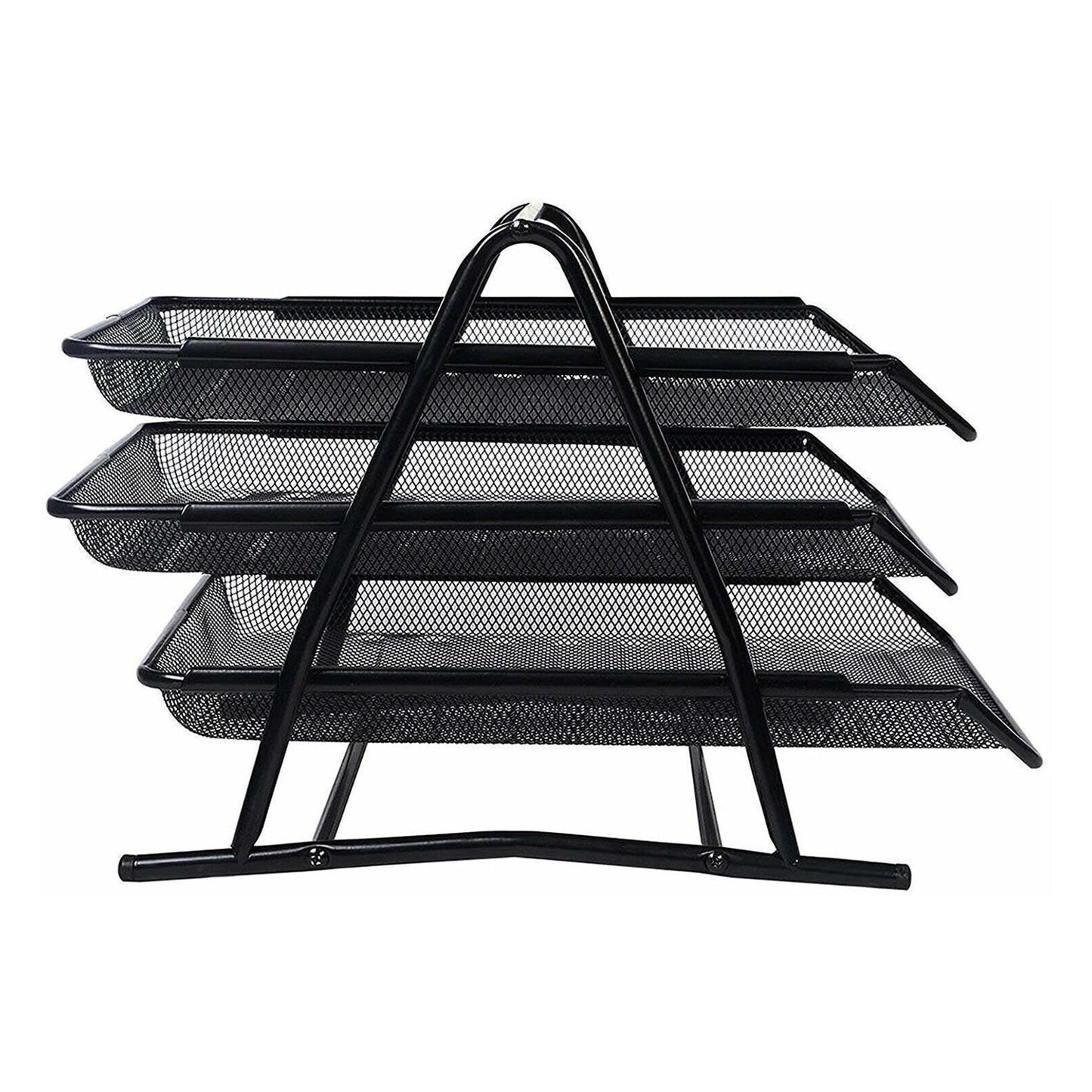 Metal file organizer rack with three compartments