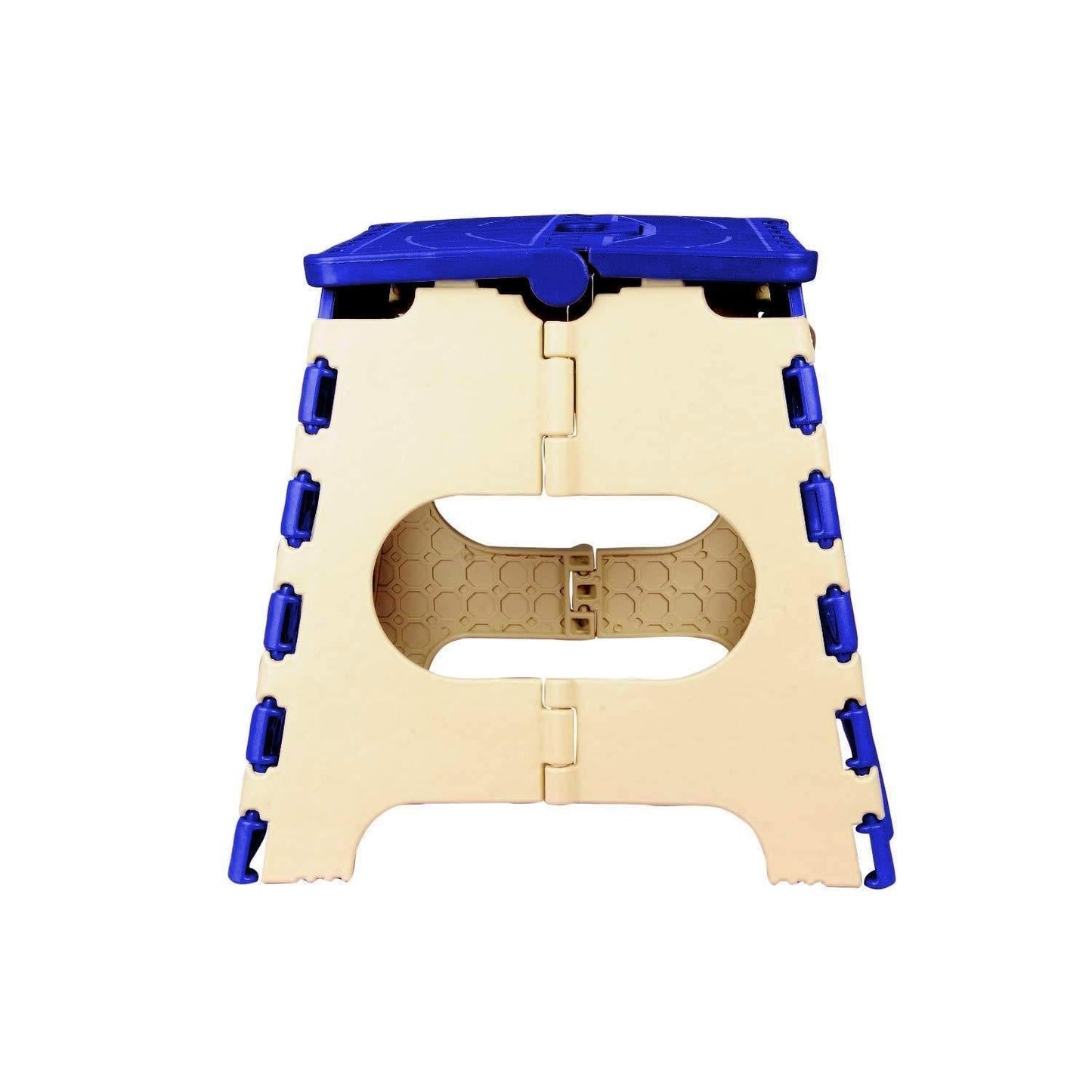 Child using the 12 inch folding step stool to reach items safely in the kitchen.