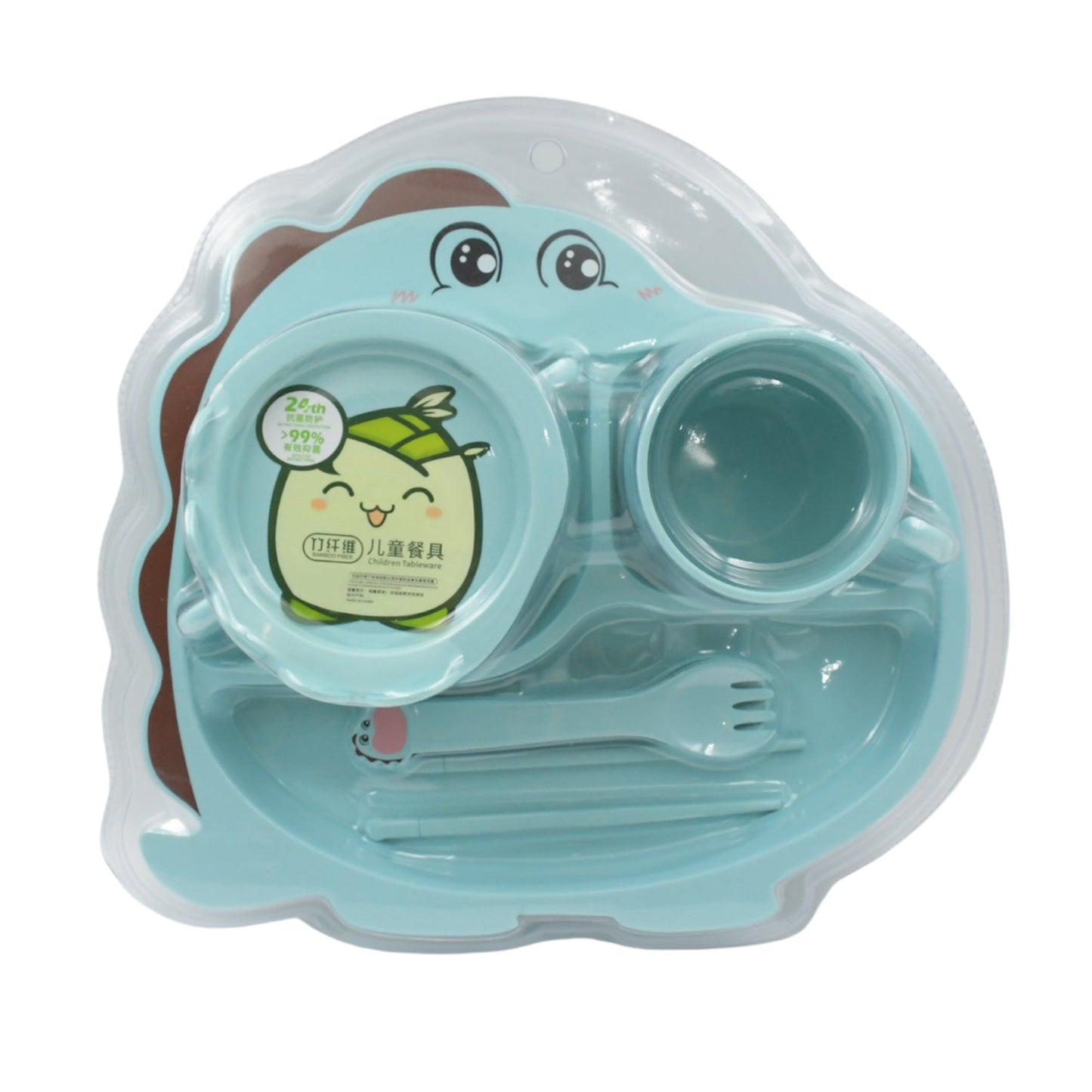 A happy toddler enjoying a meal with the easy-to-use baby feeding set, promoting self-feeding.