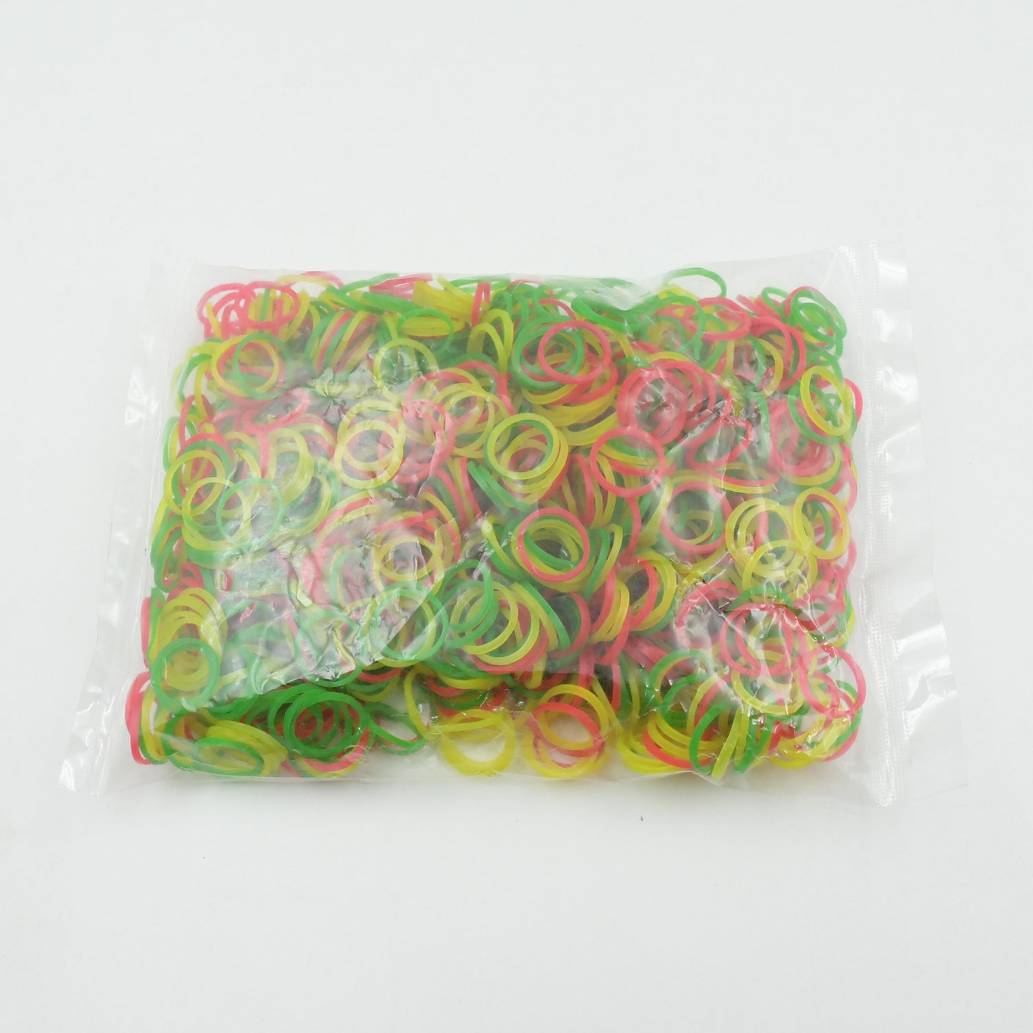 A pack of 0.5 inch wide multicolor rubber bands, clearly displaying the quantity and assorted colors.