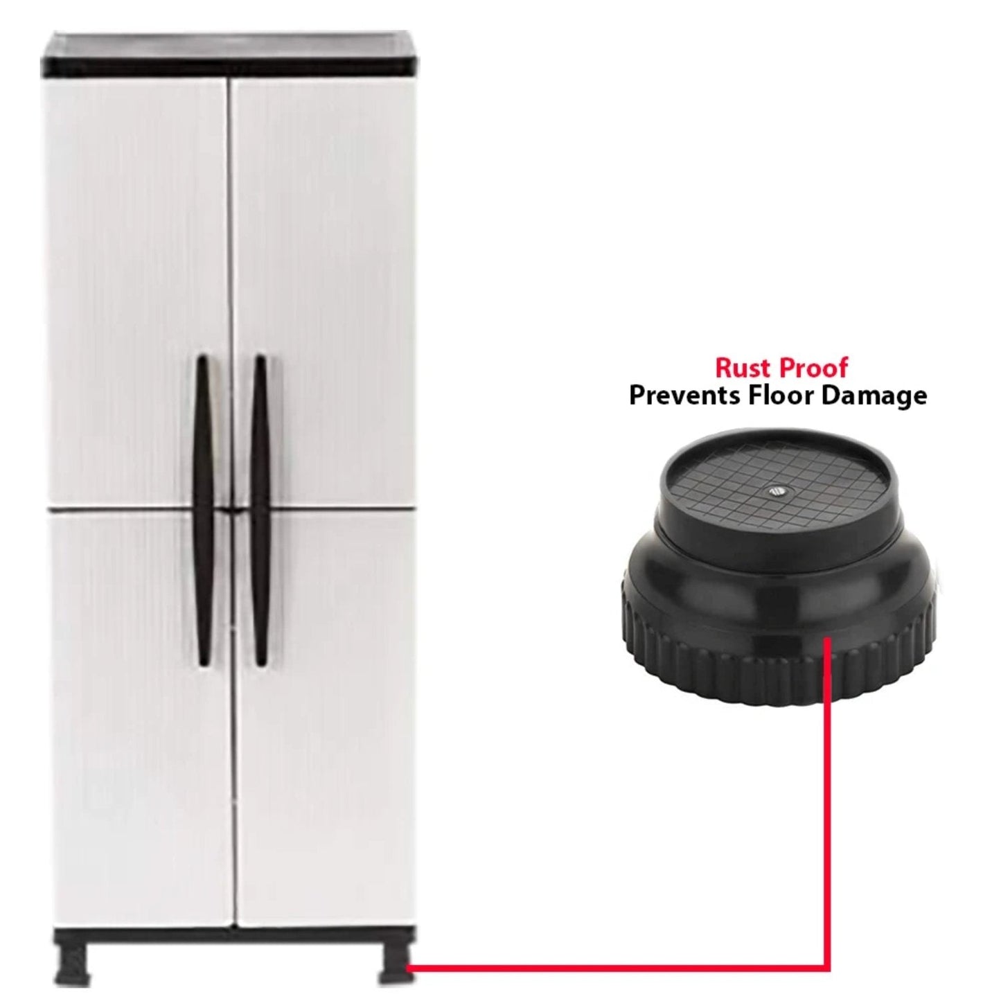 Display of four black plastic appliance stands from different perspectives.