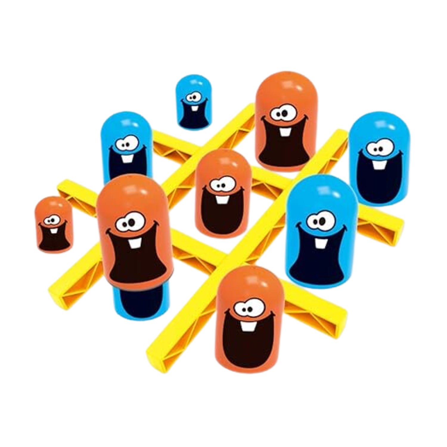Inventive Play Gobble Game set with red and blue pieces on a white board.