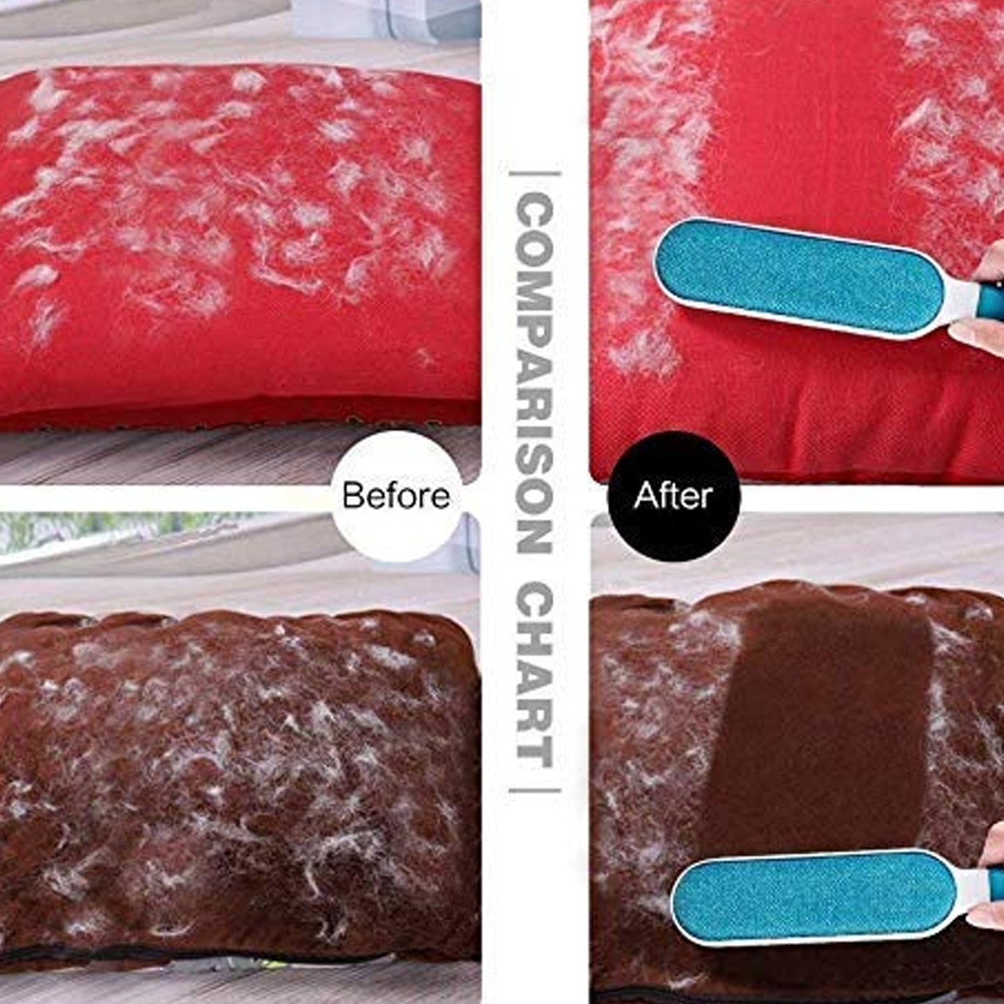 Reusable fur remover brush demonstrating its double-sided design.