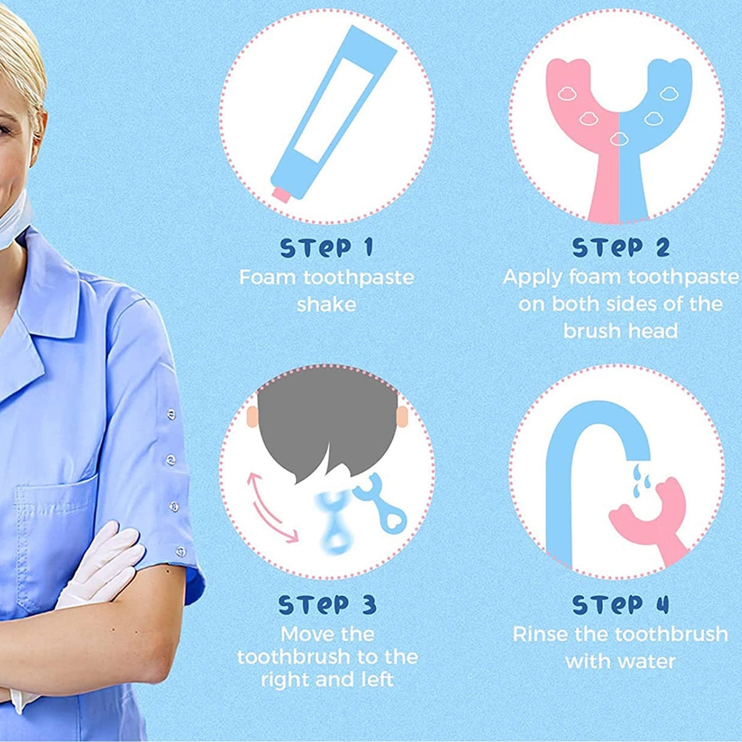 Ergonomic handle of the manual U-shaped toothbrush for easy grip.