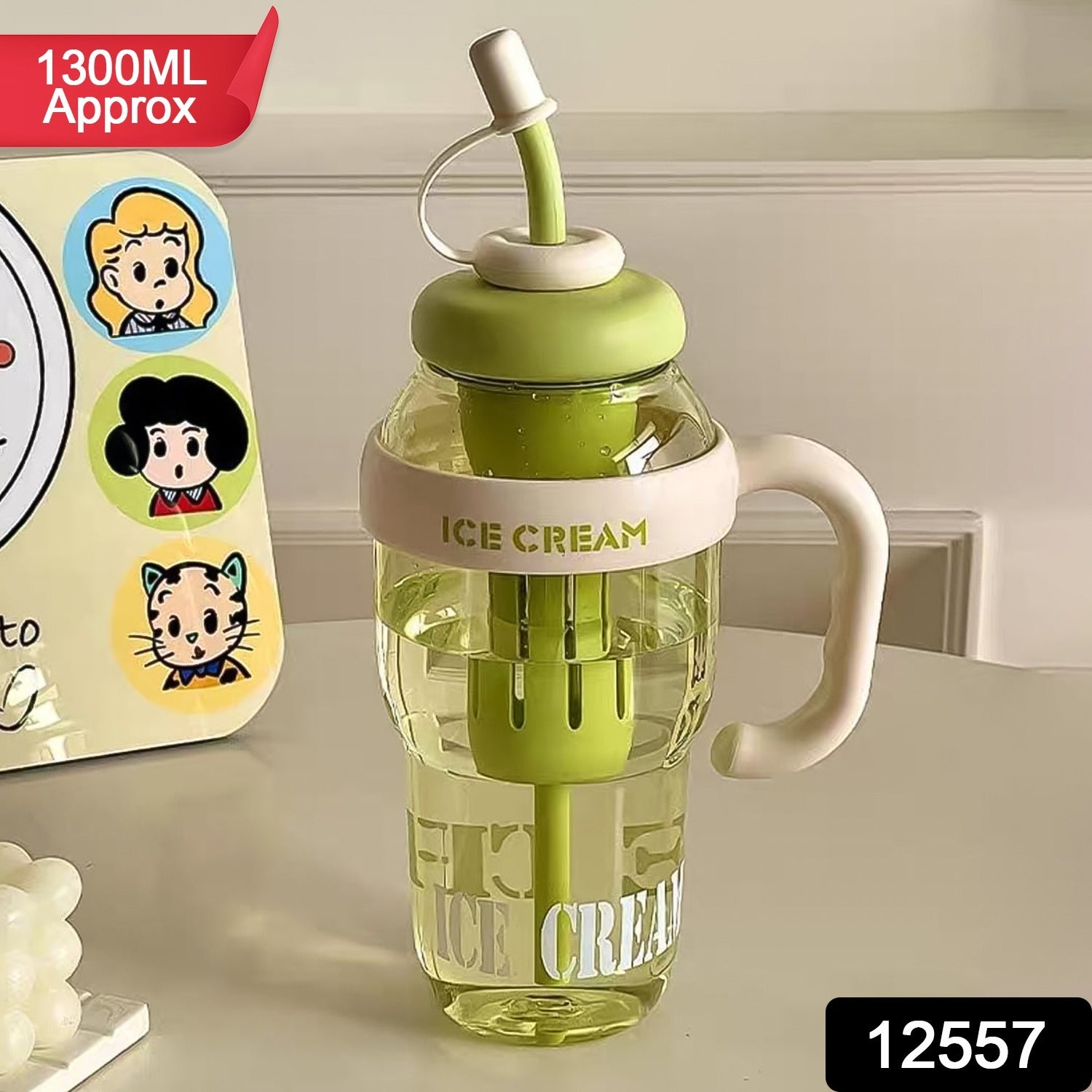 Large capacity 1300ML ice cream print water bottle with fruit infuser core
