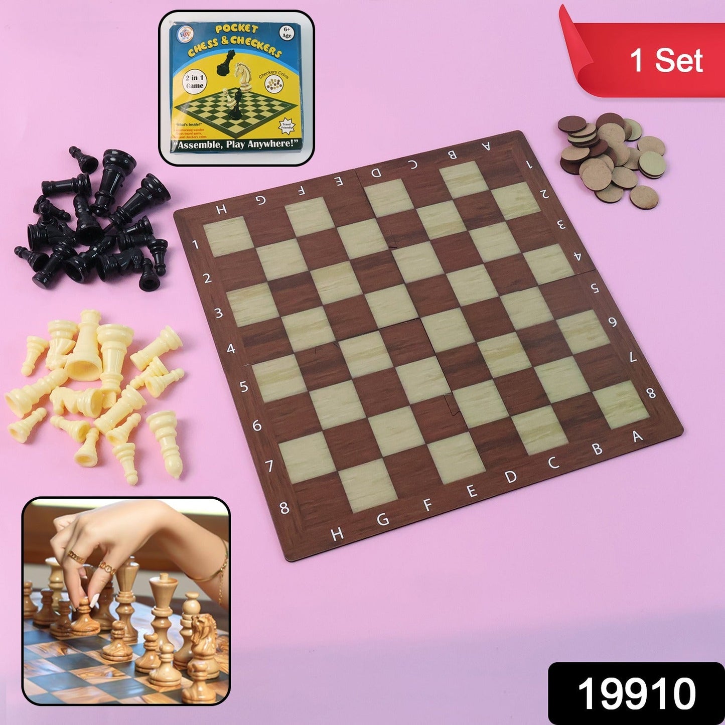 People playing Chess & Checkers travel game during a trip