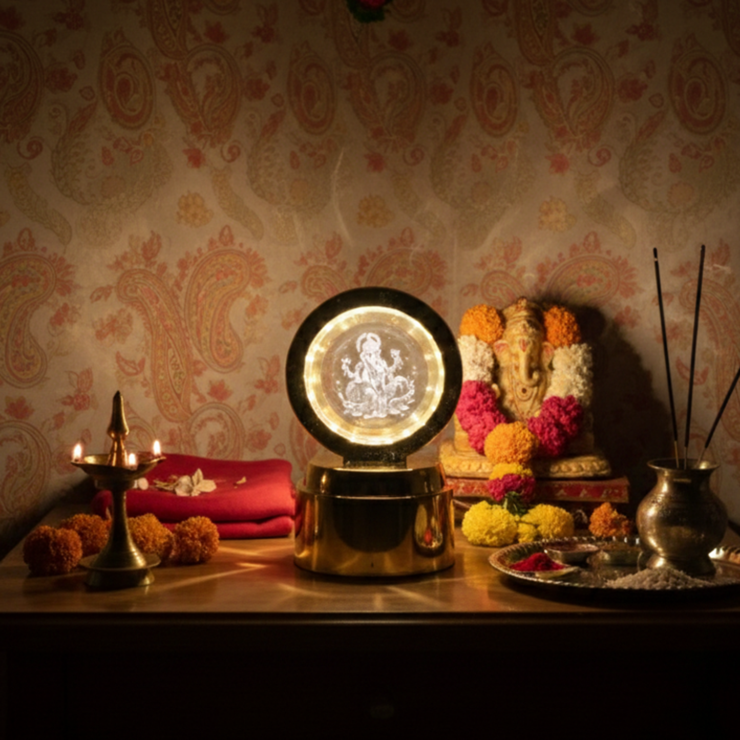 USB powered Ganpati Bapa crystal ball LED night light for home ambience