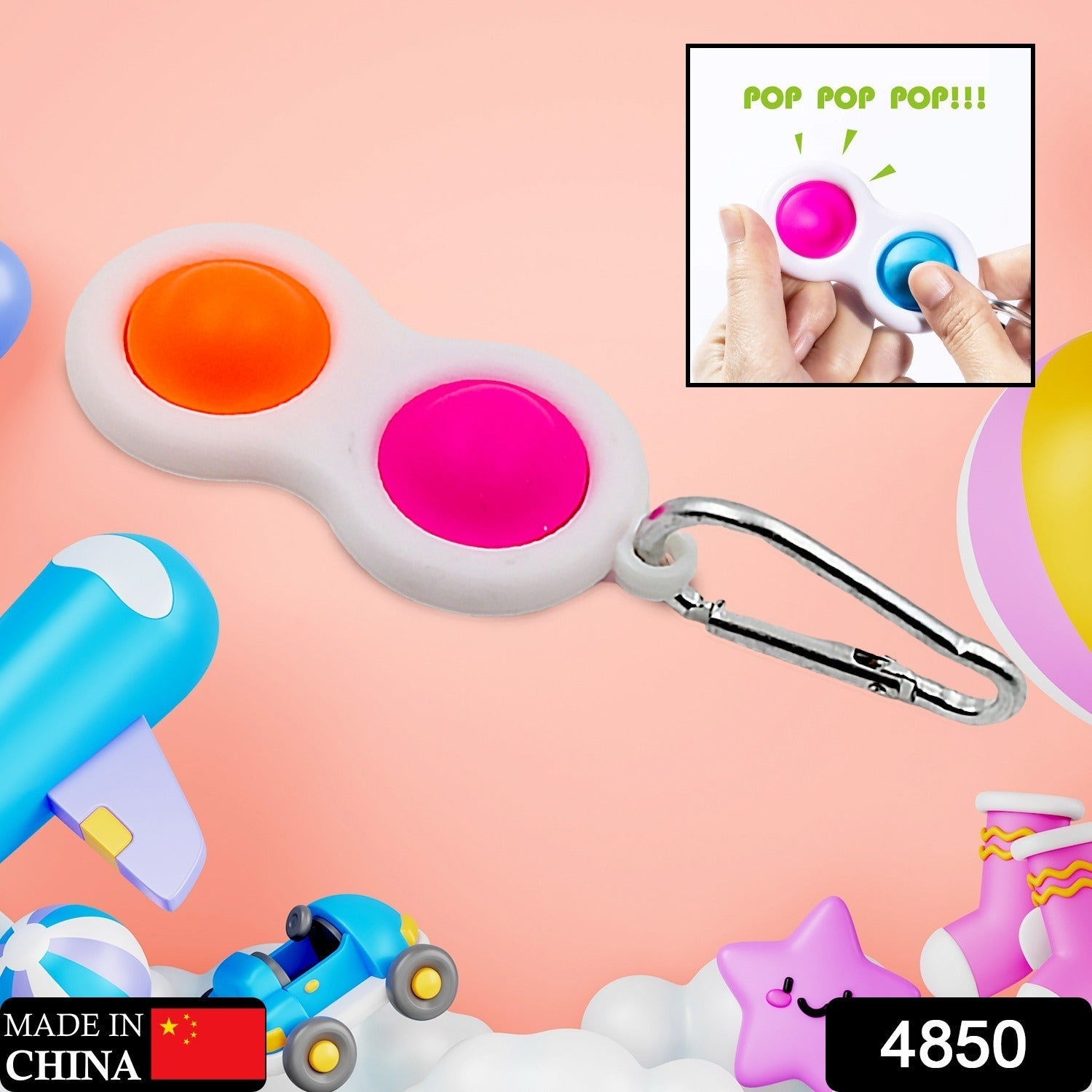 Small Simple Dimple Fidget Toy Keychain with vibrant colored dimples.