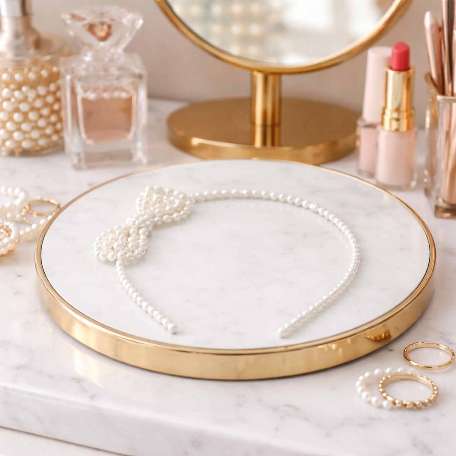 Decorative pearl beaded headband enhancing festive and casual looks