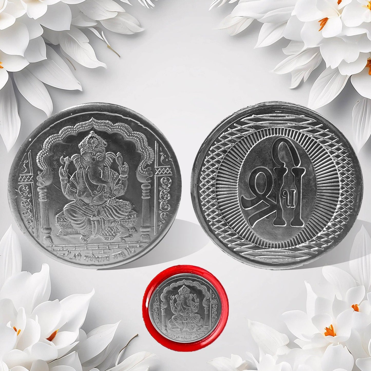 Close-up of the Decorative Ganesh Coin, showcasing intricate Lord Ganesha design.
