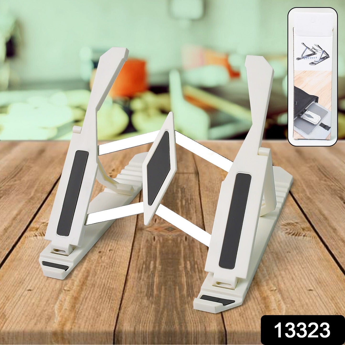 Side view of the ergonomic adjustable mobile stand showing multiple height settings.