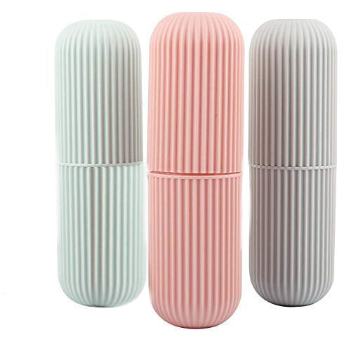 Brightly colored portable toothbrush holder, offering compact and convenient storage.