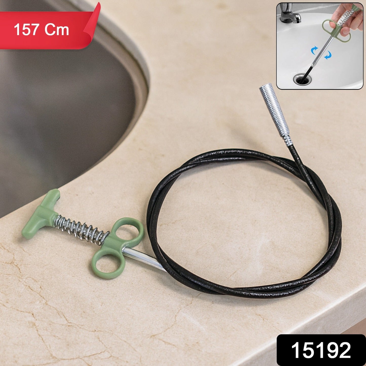 Drain cleaning snake tool removing pipe blockage