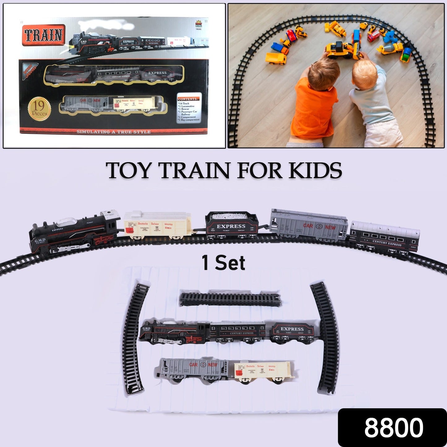 Children playing with battery operated express toy train set