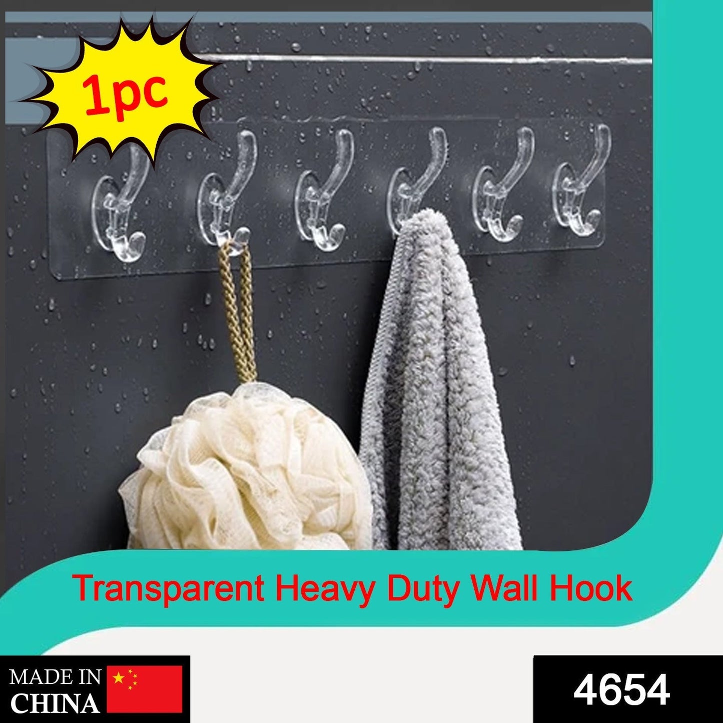 Close-up of the durable stainless steel 6-pin wall hook rail with glossy caps.