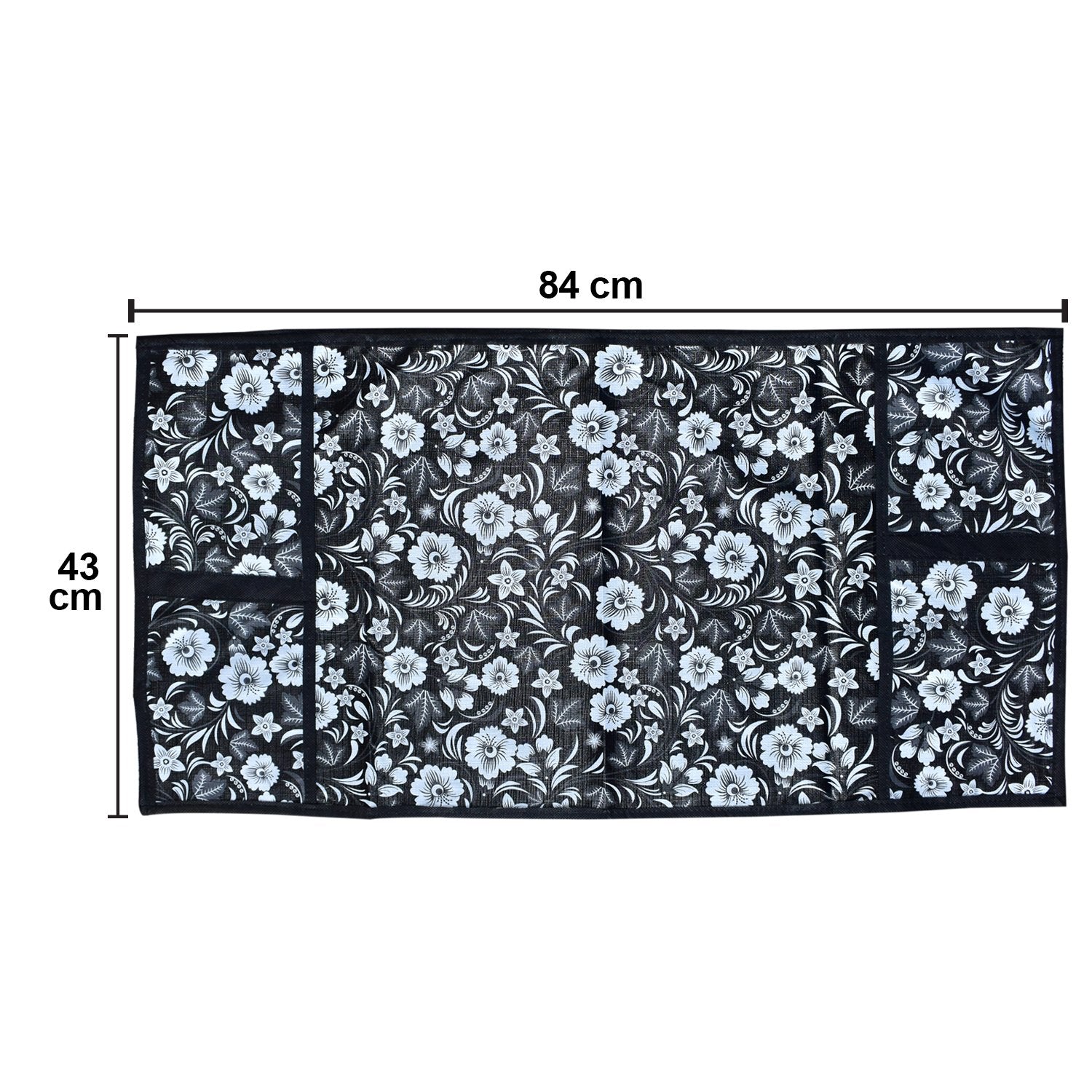 Microwave dust cover with an elegant design protecting a kitchen appliance.