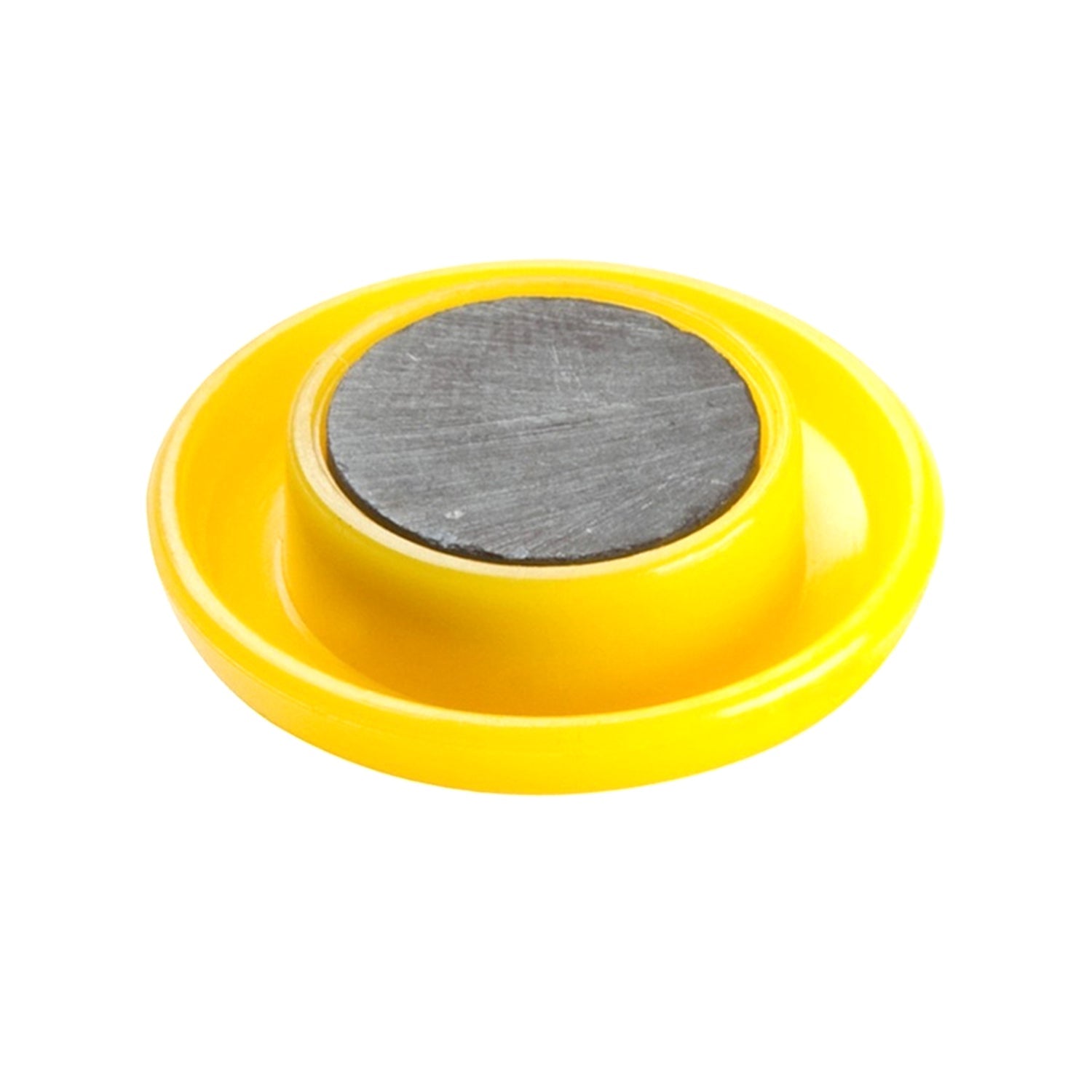 Stack of colourful circular plastic magnets for office use.
