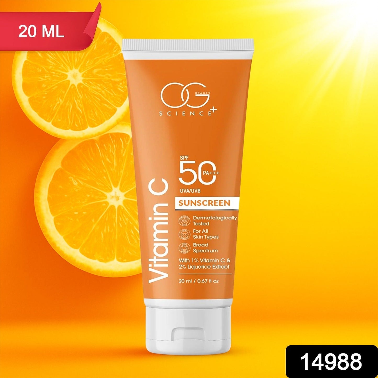 Close-up of Vitamin C sunscreen cream with sun protection formula