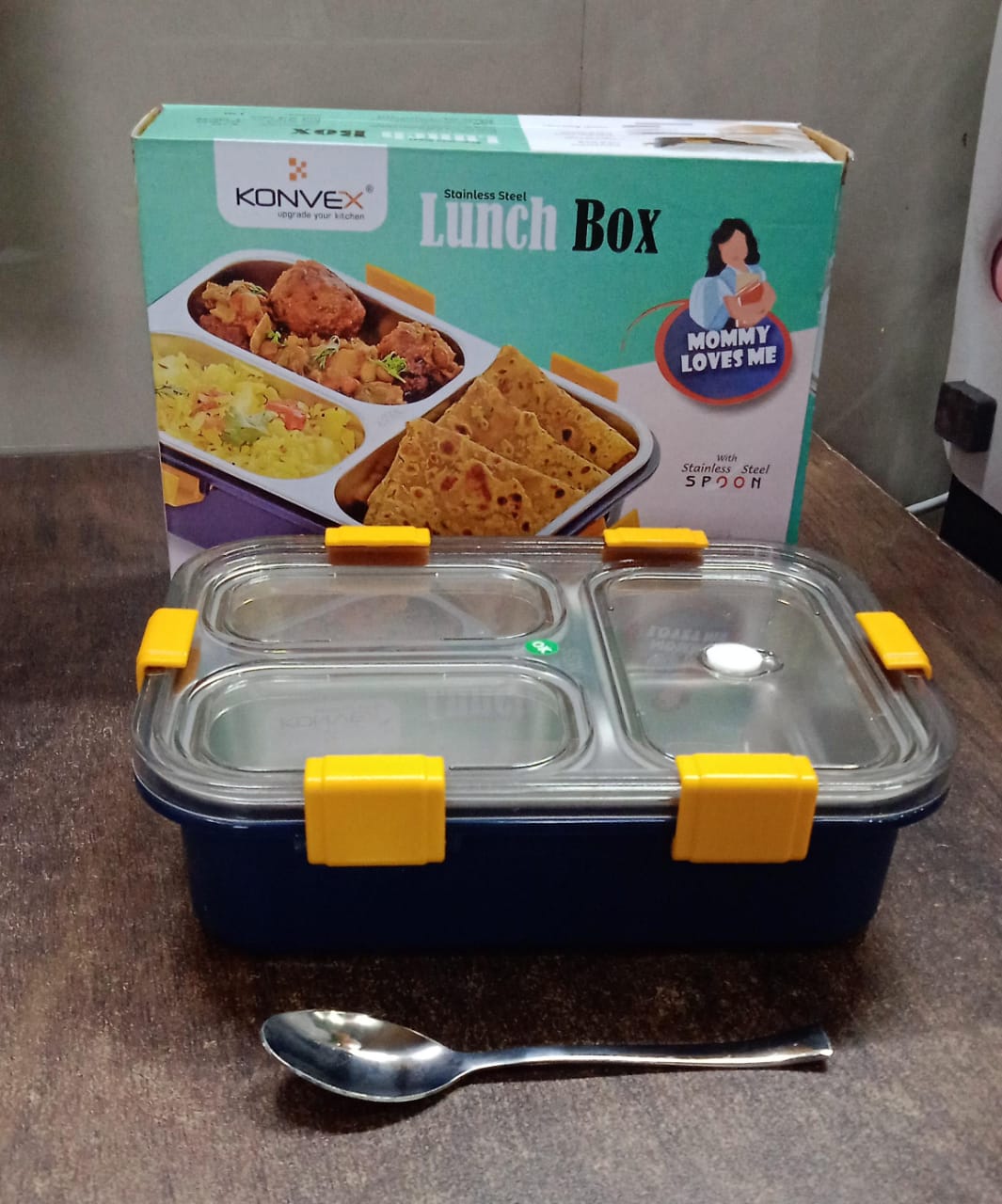 Durable stainless steel lunch box three compartment tiffin set for food storage