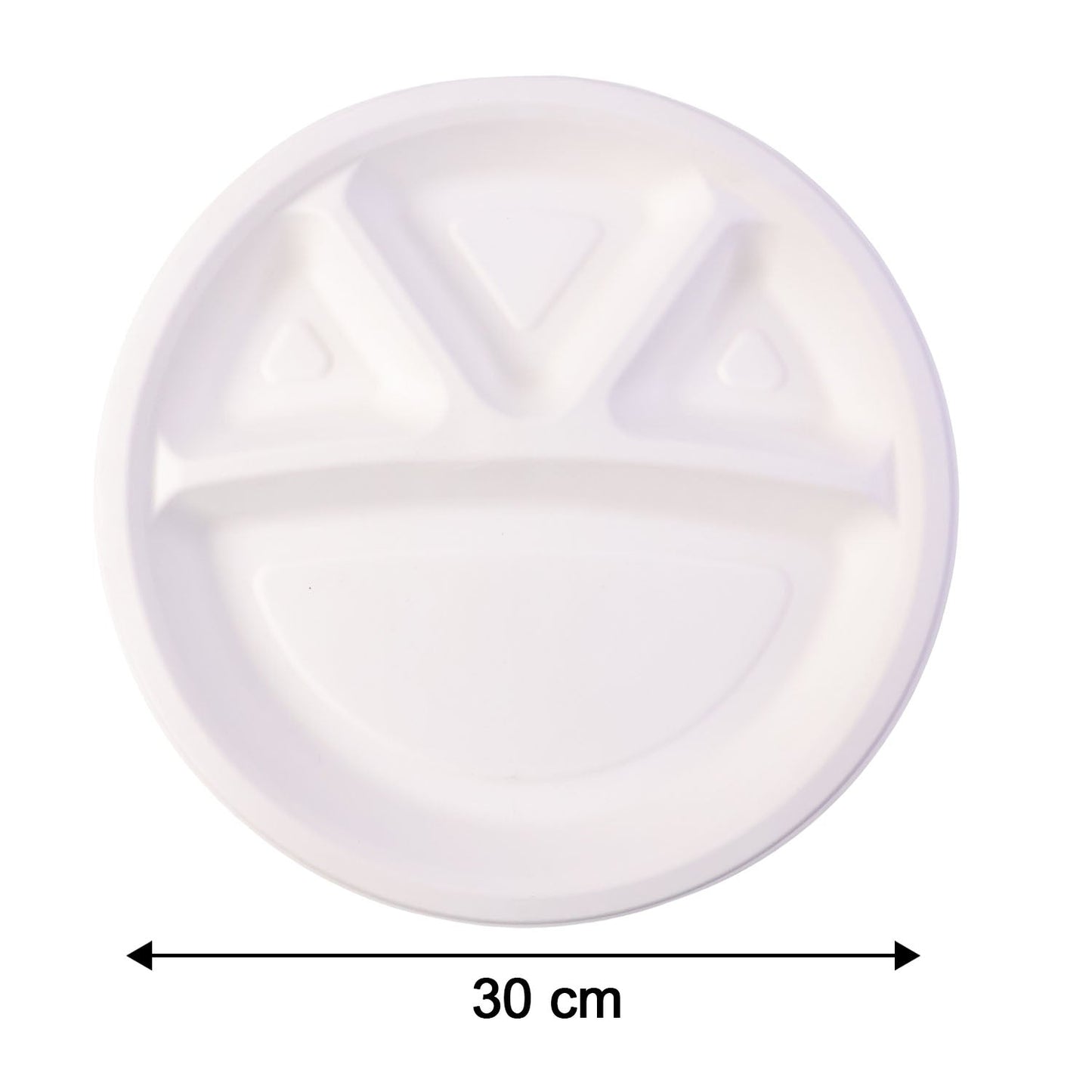 Dimension details of 4 compartment multi-section disposable food plate
