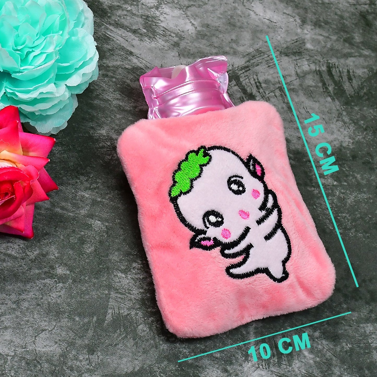 Internal view of the Pink Hot Water Bag, showing the cap and rubber bottle.