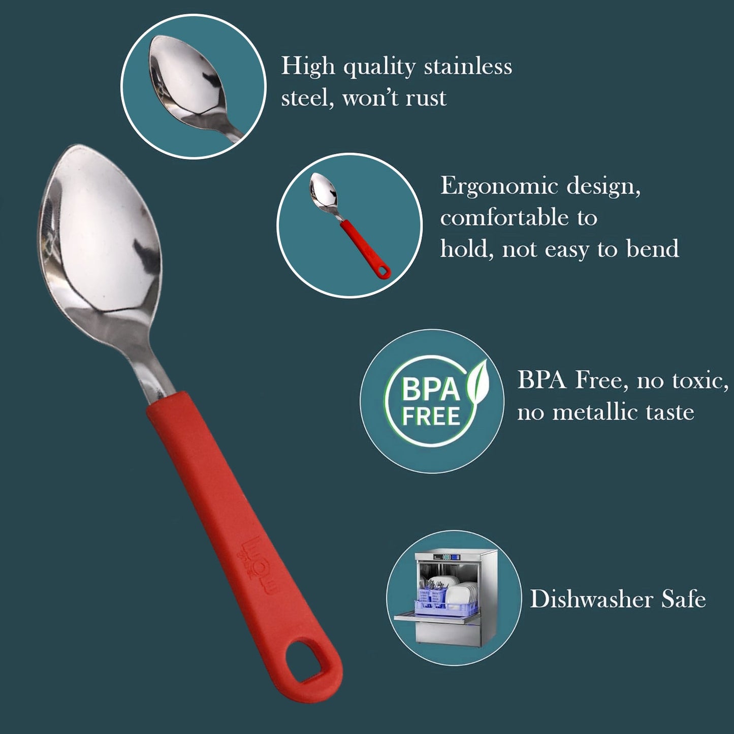 Full baby feeding spoon set with 6 durable stainless steel spoons