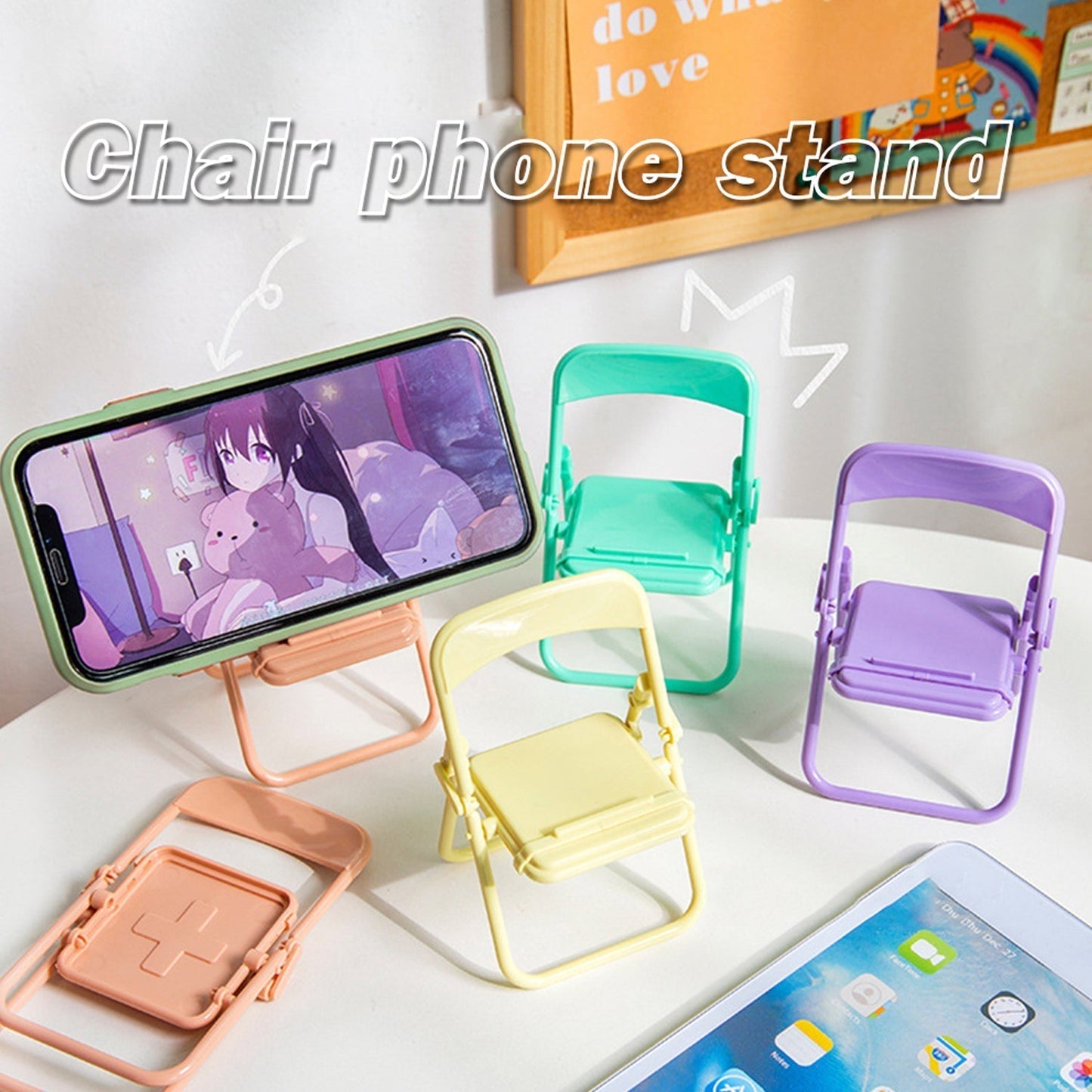 Ergonomic chair mobile stand angled perfectly for comfortable viewing experience.