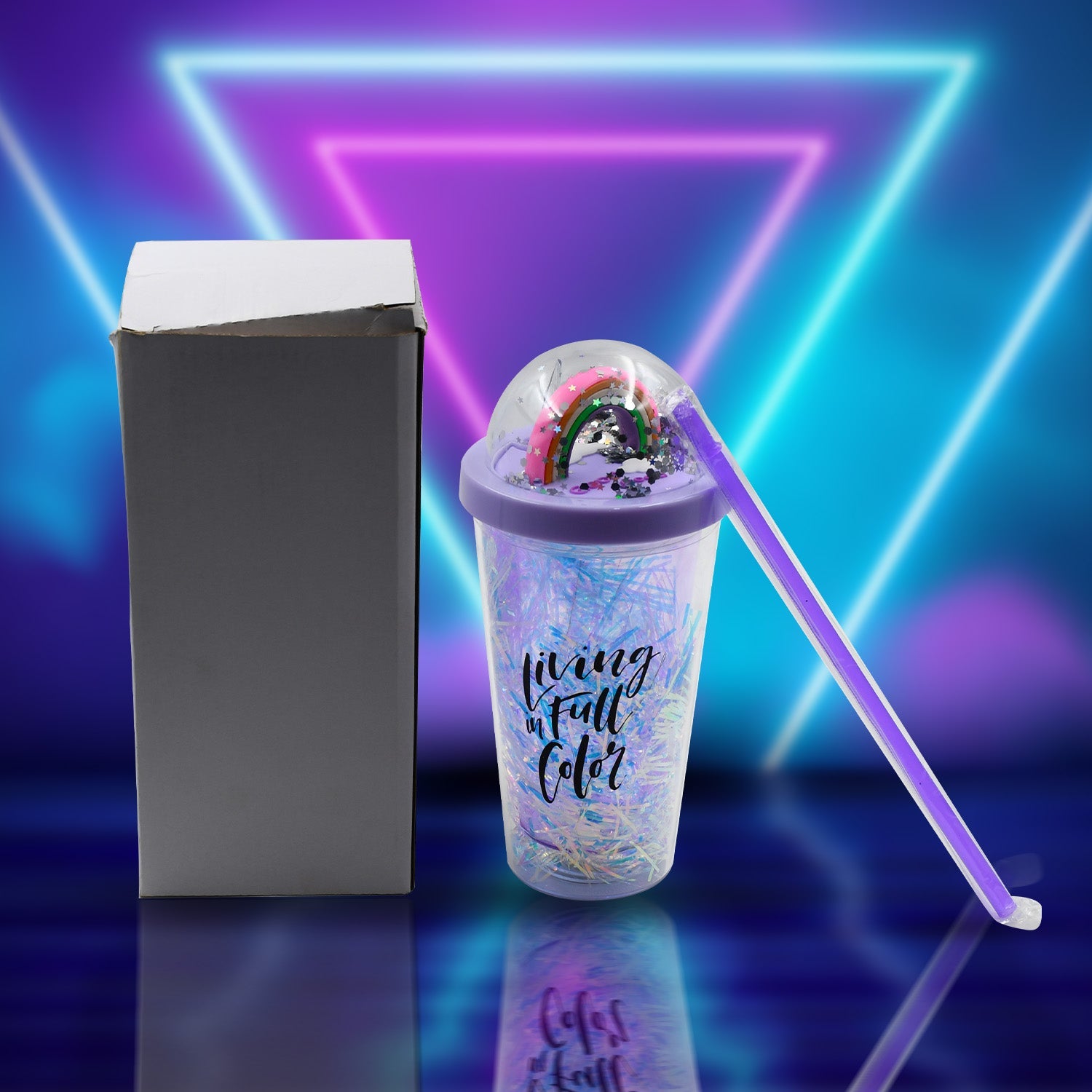 A colorful Kids LED Sipper Bottle featuring its unique glow light.