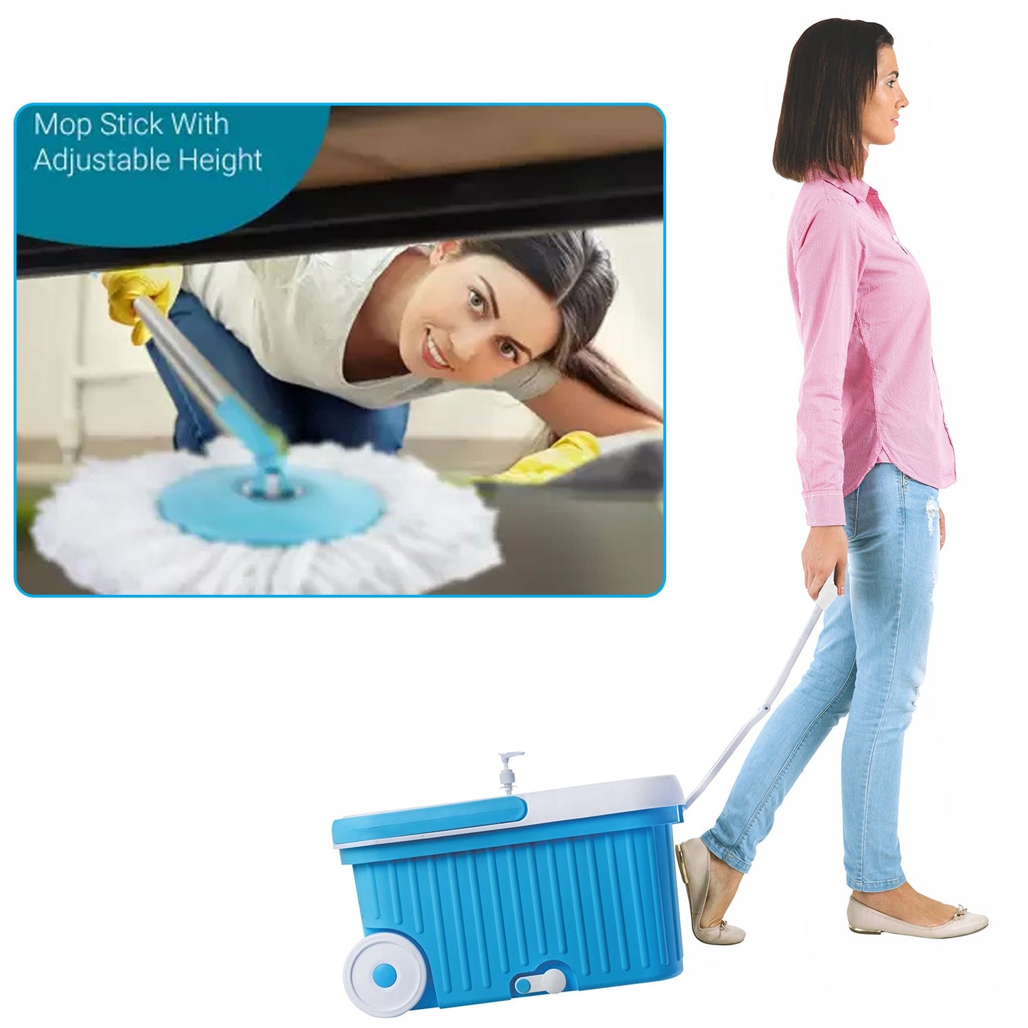 Convenient Ganesh spin mop with a folding handle for compact storage.