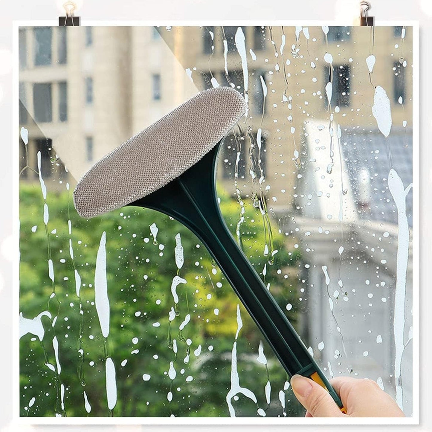 TPR soft rubber wiper side leaving a streak-free shine on a glass window.