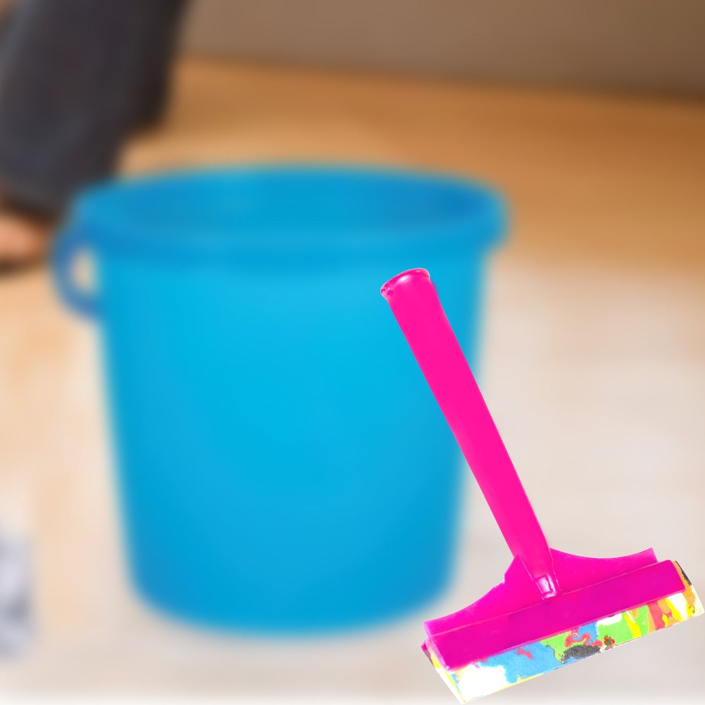 Ergonomic foam handle of the bathroom wiper, designed for comfortable grip.